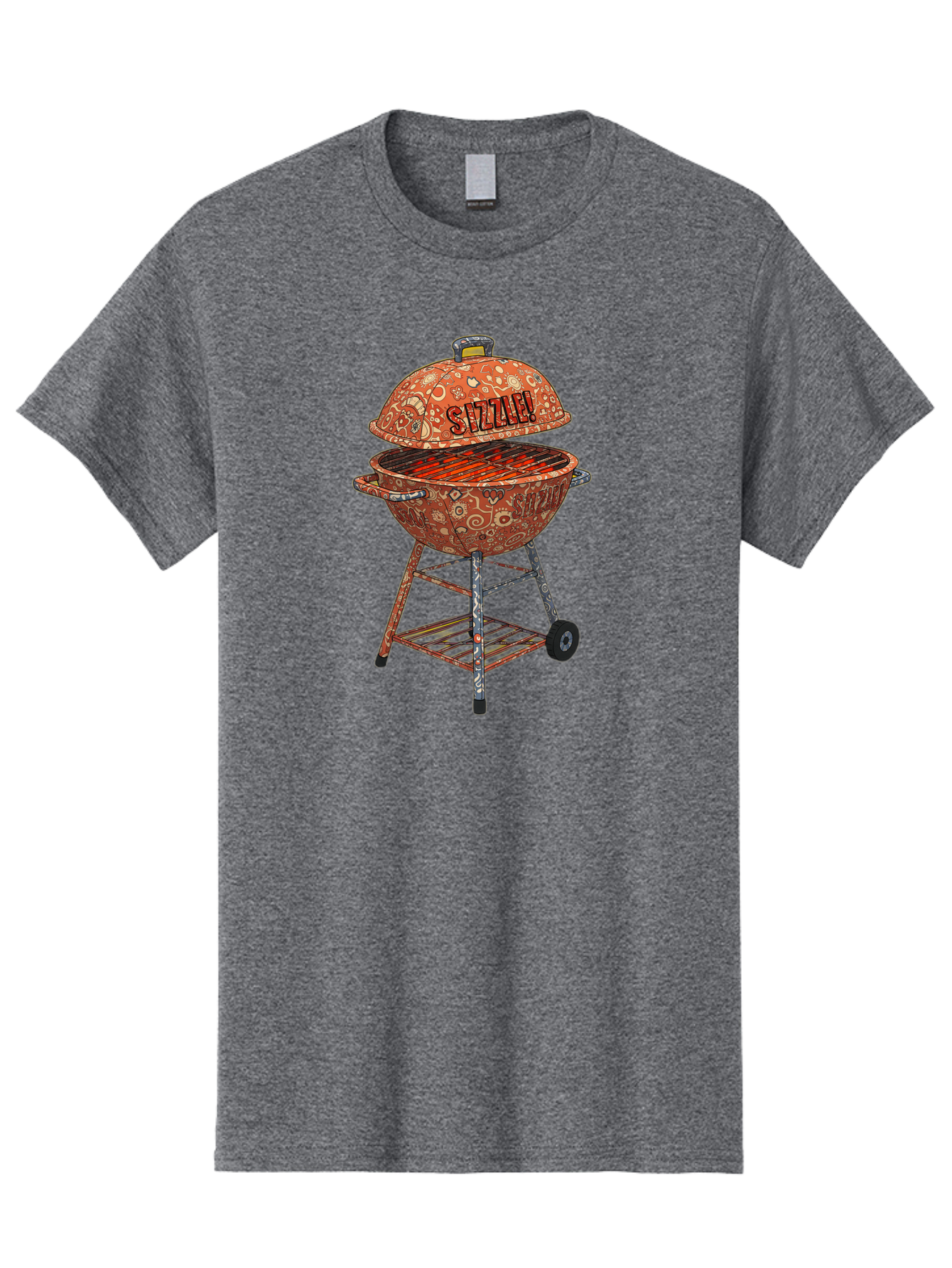 Sizzlin-Grill Men'S Graphic Tee, 100% Cotton, Comfortable Casual Summer Wear, Machine Washable, Bbq Grill, Sizzling Hot Coals, Outdoor Cooking, Grill Master, Backyard Barbecue, Summer Food, Delicious Meals, Grilling Season, Savory Flavors, Bac409