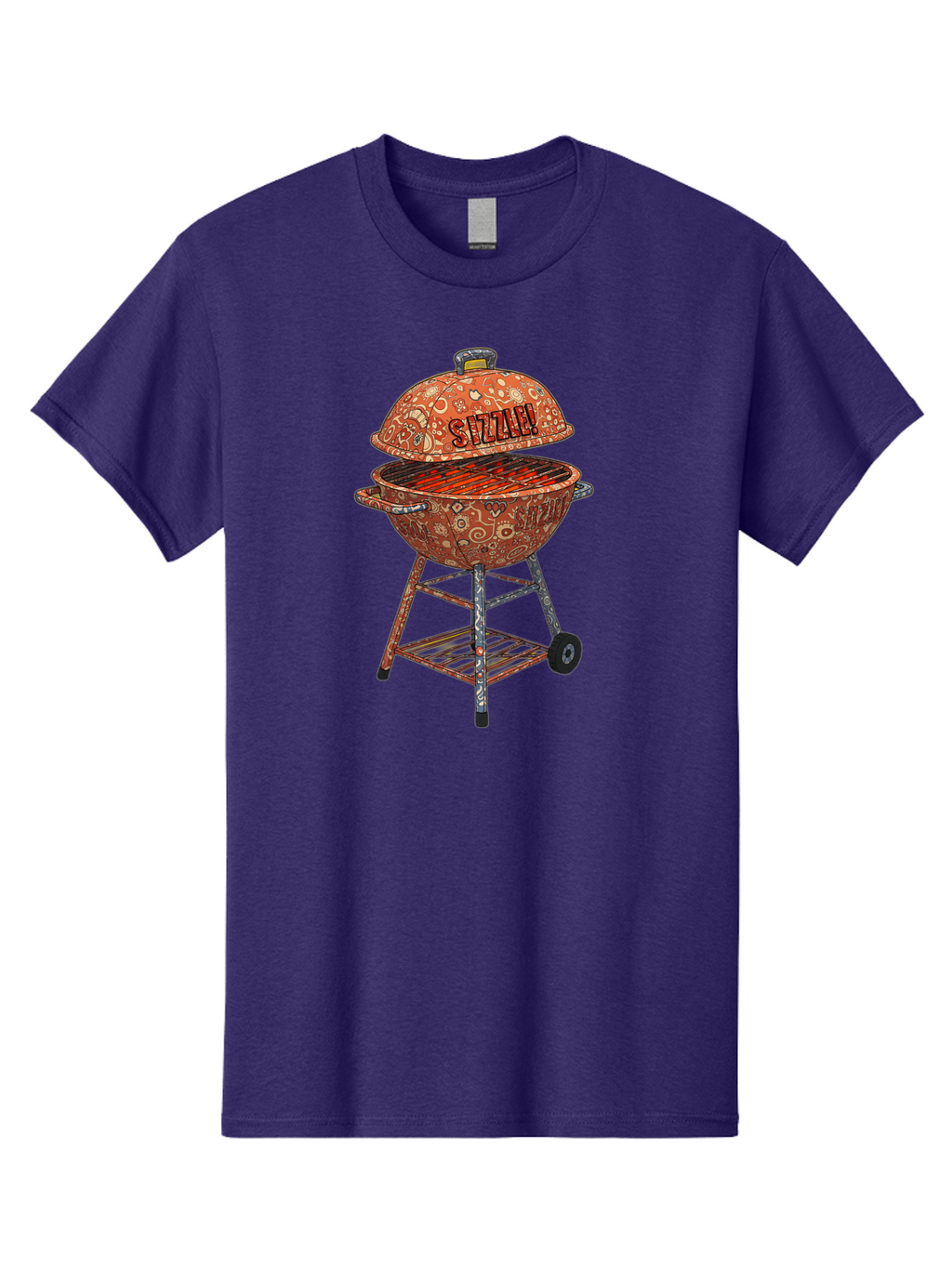 Sizzlin-Grill Men'S Graphic Tee, 100% Cotton, Comfortable Casual Summer Wear, Machine Washable, Bbq Grill, Sizzling Hot Coals, Outdoor Cooking, Grill Master, Backyard Barbecue, Summer Food, Delicious Meals, Grilling Season, Savory Flavors, Bac409