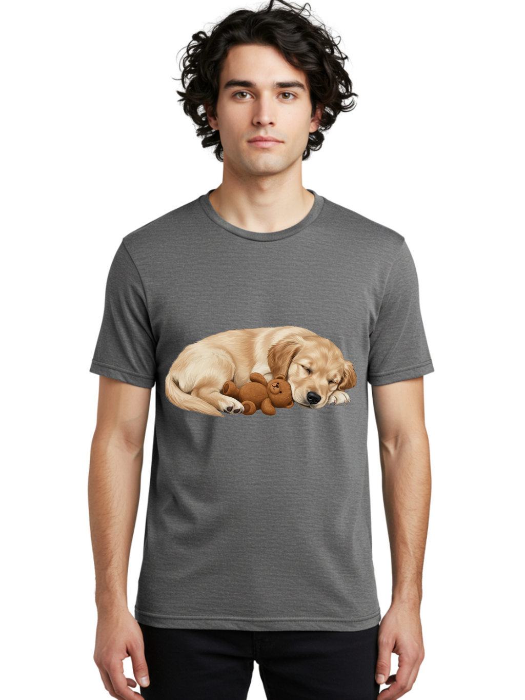 Sleeping-Golden-Retriever-1 Men'S Graphic Tee, 100% Cotton, Comfortable Casual Summer Wear, Machine Washable, Sleeping Golden Retriever, Cuddly Dog, Teddy Bear, Adorable Animal, Peaceful Slumber, Cute Companions, Loving Friendship, Bac412