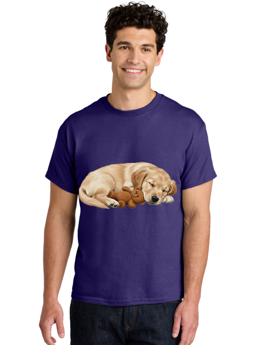 Sleeping-Golden-Retriever-1 Men'S Graphic Tee, 100% Cotton, Comfortable Casual Summer Wear, Machine Washable, Sleeping Golden Retriever, Cuddly Dog, Teddy Bear, Adorable Animal, Peaceful Slumber, Cute Companions, Loving Friendship, Bac412