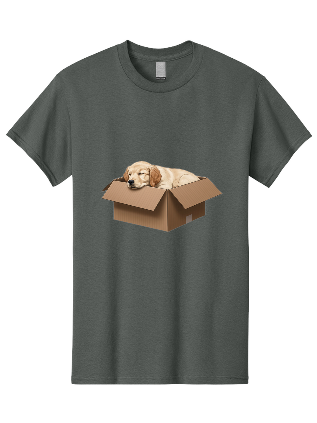 Sleeping-Puppy-1 Men'S Graphic Tee, 100% Cotton, Comfortable Casual Summer Wear, Machine Washable, Sleeping Puppy, Cardboard Box, Adorable Dog, Cute Animal, Resting Pet, Dog In Box, Peaceful Scene, Puppy Love, Cozy Atmosphere, Sweet Dreams Bac417