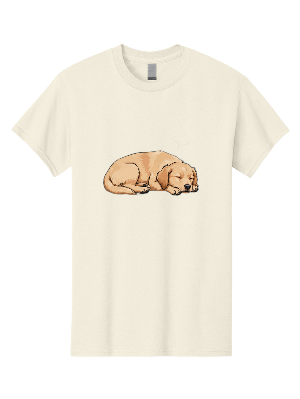 Sleeping-Puppy Men'S Graphic Tee, 100% Cotton, Comfortable Casual Summer Wear, Machine Washable, Adorable Puppy, Sleeping Dog, Golden Retriever, Cartoon Illustration, Peaceful Slumber, Cute Dog, Relaxed Puppy, Serene Atmosphere, Bac419