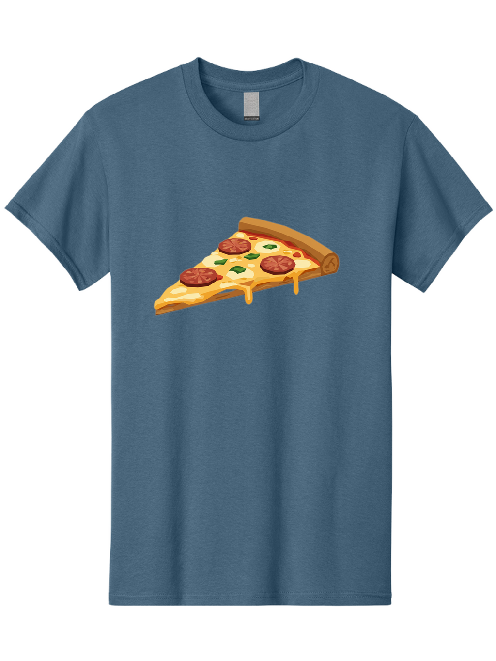 Slice-Of-Pepperoni-Pizza Men'S Graphic Tee, 100% Cotton, Comfortable Casual Summer Wear, Machine Washable, Pepperoni Pizza, Pizza Slice, Melted Cheese, Green Peppers, Red Pepperoni, Crispy Crust, Cheesy Goodness, Savory Delight Bac420