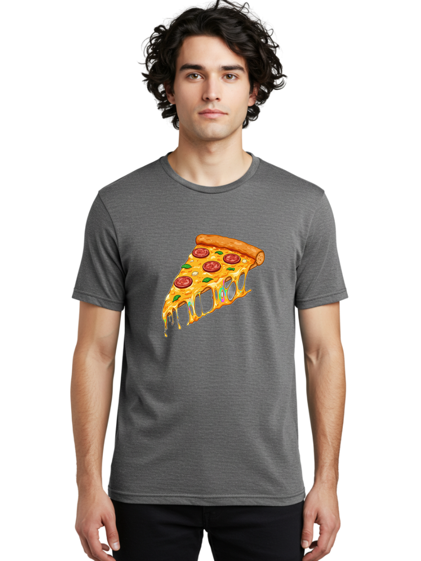 Slice-Of-Pizza Men'S Graphic Tee, 100% Cotton, Comfortable Casual Summer Wear, Machine Washable, Melted Cheese, Pepperoni Pizza, Cheesy Goodness, Melted Mozzarella, Savory Delight, Italian Cuisine, Pizza Love, Tasty Treat, Foodie Favorite Bac421