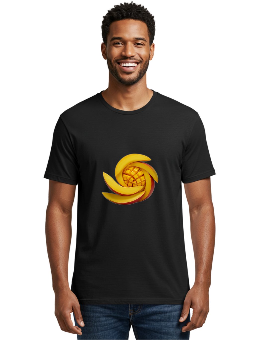 Sliced-Mango Men'S Graphic Tee, 100% Cotton, Comfortable Casual Summer Wear, Machine Washable, Sliced Mango, Mango Slices, Diced Mango, Tropical Fruit, Fresh Fruit, Vibrant Colors, Healthy Snack, Fruit Arrangement, Mango Chunks, Juicy Texture Bac422