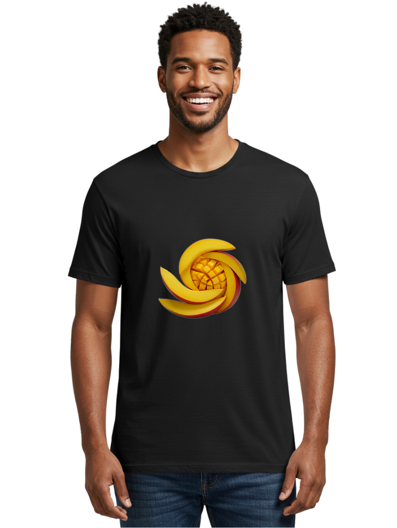 Sliced-Mango Men'S Graphic Tee, 100% Cotton, Comfortable Casual Summer Wear, Machine Washable, Sliced Mango, Mango Slices, Diced Mango, Tropical Fruit, Fresh Fruit, Vibrant Colors, Healthy Snack, Fruit Arrangement, Mango Chunks, Juicy Texture Bac422