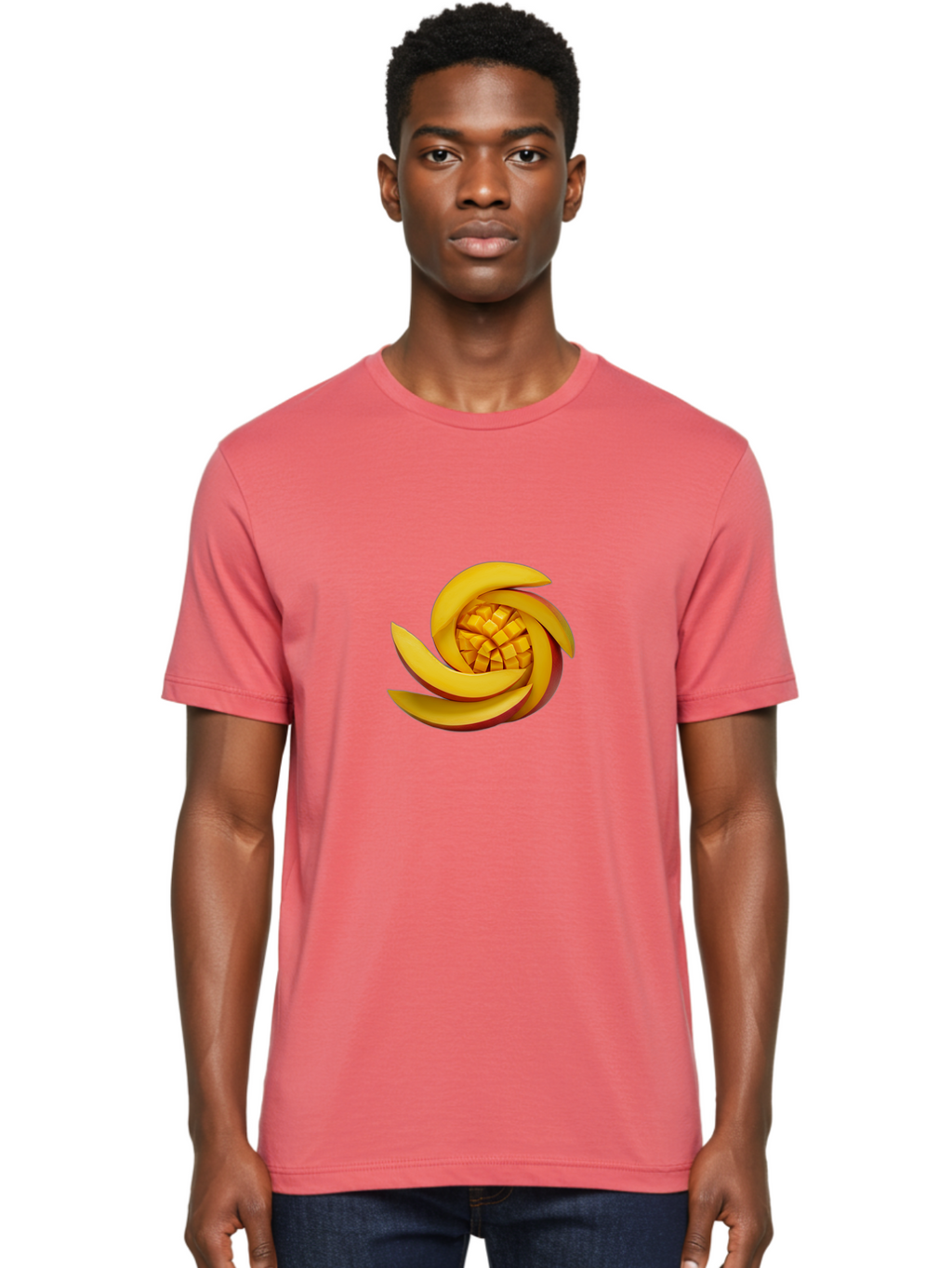 Sliced-Mango Men'S Graphic Tee, 100% Cotton, Comfortable Casual Summer Wear, Machine Washable, Sliced Mango, Mango Slices, Diced Mango, Tropical Fruit, Fresh Fruit, Vibrant Colors, Healthy Snack, Fruit Arrangement, Mango Chunks, Juicy Texture Bac422