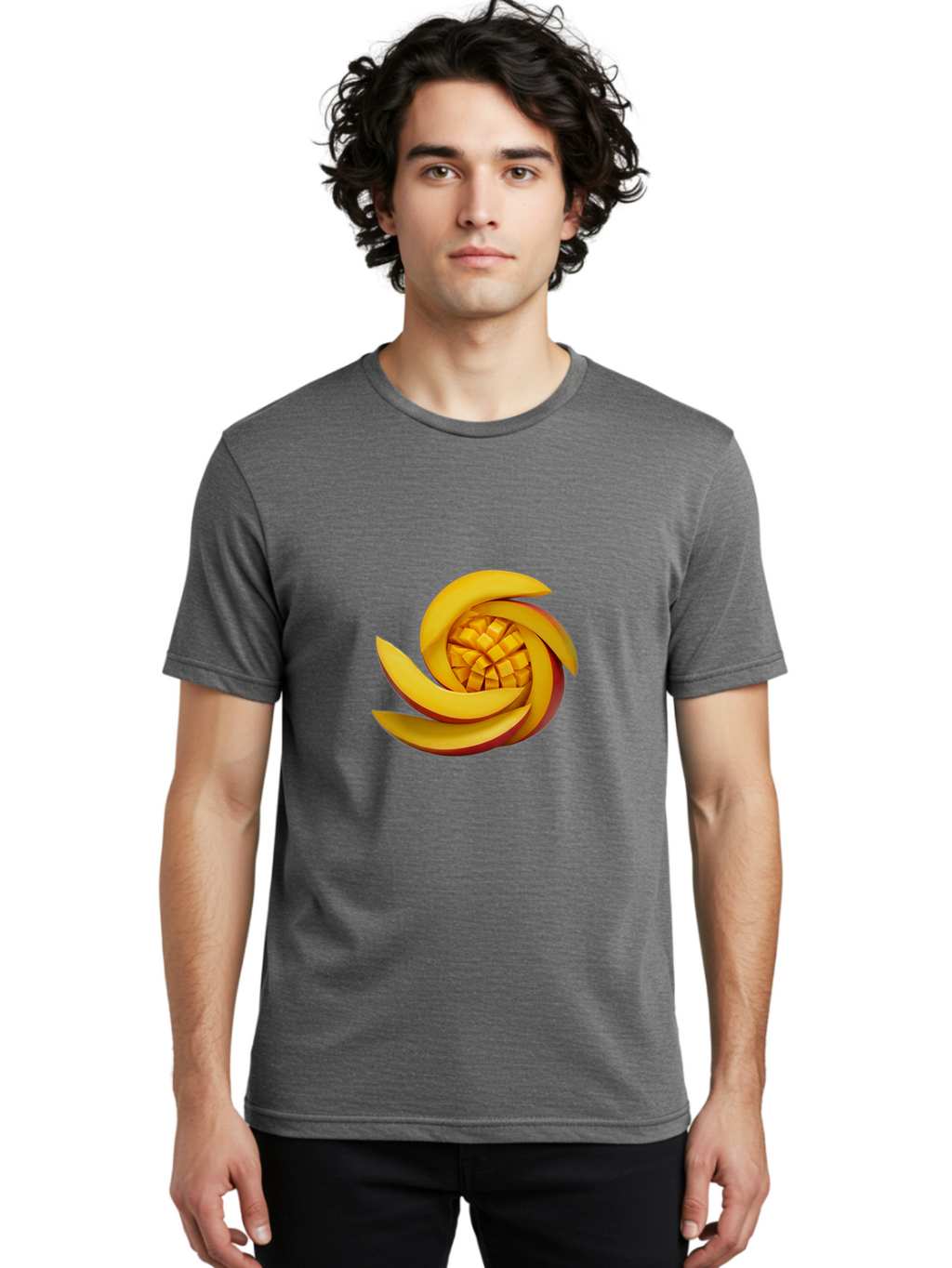 Sliced-Mango Men'S Graphic Tee, 100% Cotton, Comfortable Casual Summer Wear, Machine Washable, Sliced Mango, Mango Slices, Diced Mango, Tropical Fruit, Fresh Fruit, Vibrant Colors, Healthy Snack, Fruit Arrangement, Mango Chunks, Juicy Texture Bac422