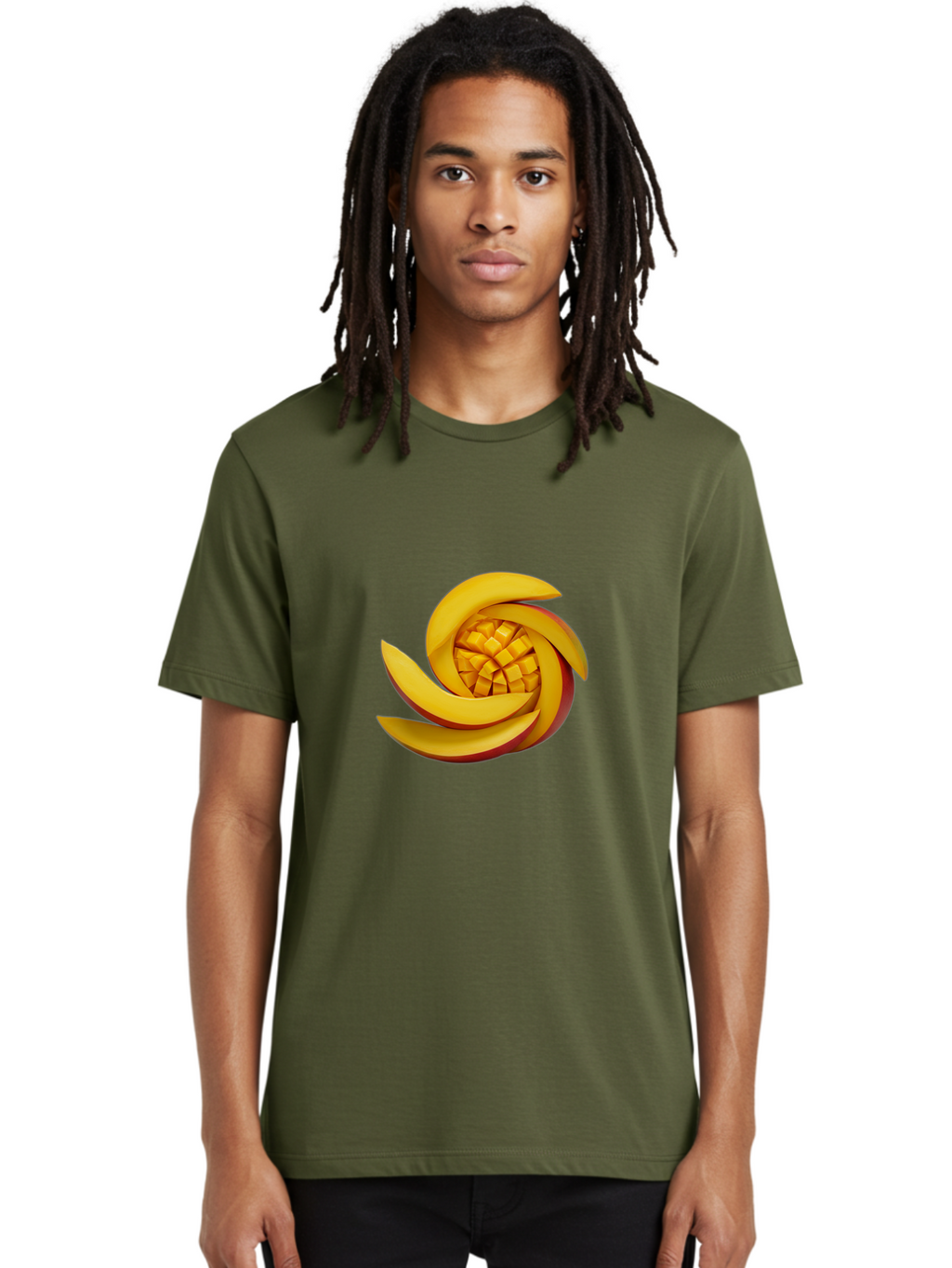 Sliced-Mango Men'S Graphic Tee, 100% Cotton, Comfortable Casual Summer Wear, Machine Washable, Sliced Mango, Mango Slices, Diced Mango, Tropical Fruit, Fresh Fruit, Vibrant Colors, Healthy Snack, Fruit Arrangement, Mango Chunks, Juicy Texture Bac422