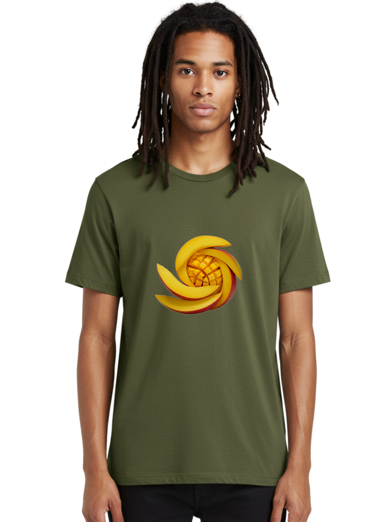 Sliced-Mango Men'S Graphic Tee, 100% Cotton, Comfortable Casual Summer Wear, Machine Washable, Sliced Mango, Mango Slices, Diced Mango, Tropical Fruit, Fresh Fruit, Vibrant Colors, Healthy Snack, Fruit Arrangement, Mango Chunks, Juicy Texture Bac422