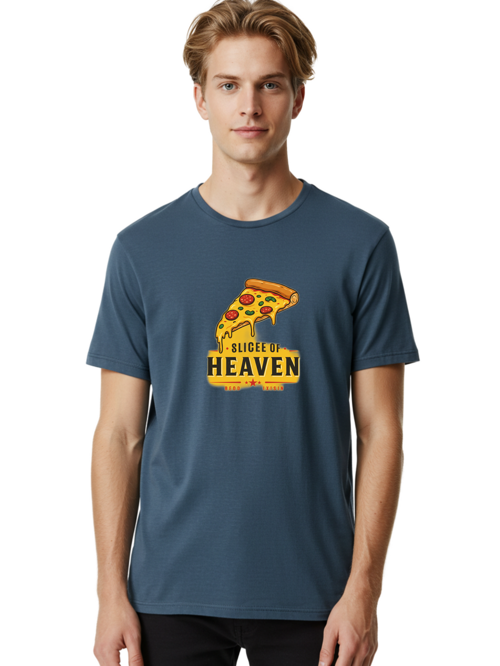 Slicee-Of-Heaven Men'S Graphic Tee, 100% Cotton, Comfortable Casual Summer Wear, Machine Washable, Cheesy Pizza Slice, Pepperoni Pizza, Melted Cheese, Food Logo, Pizza Branding, Heavenly Pizza, Foodie Graphics, Pizza Love, Culinary Art, Bac423