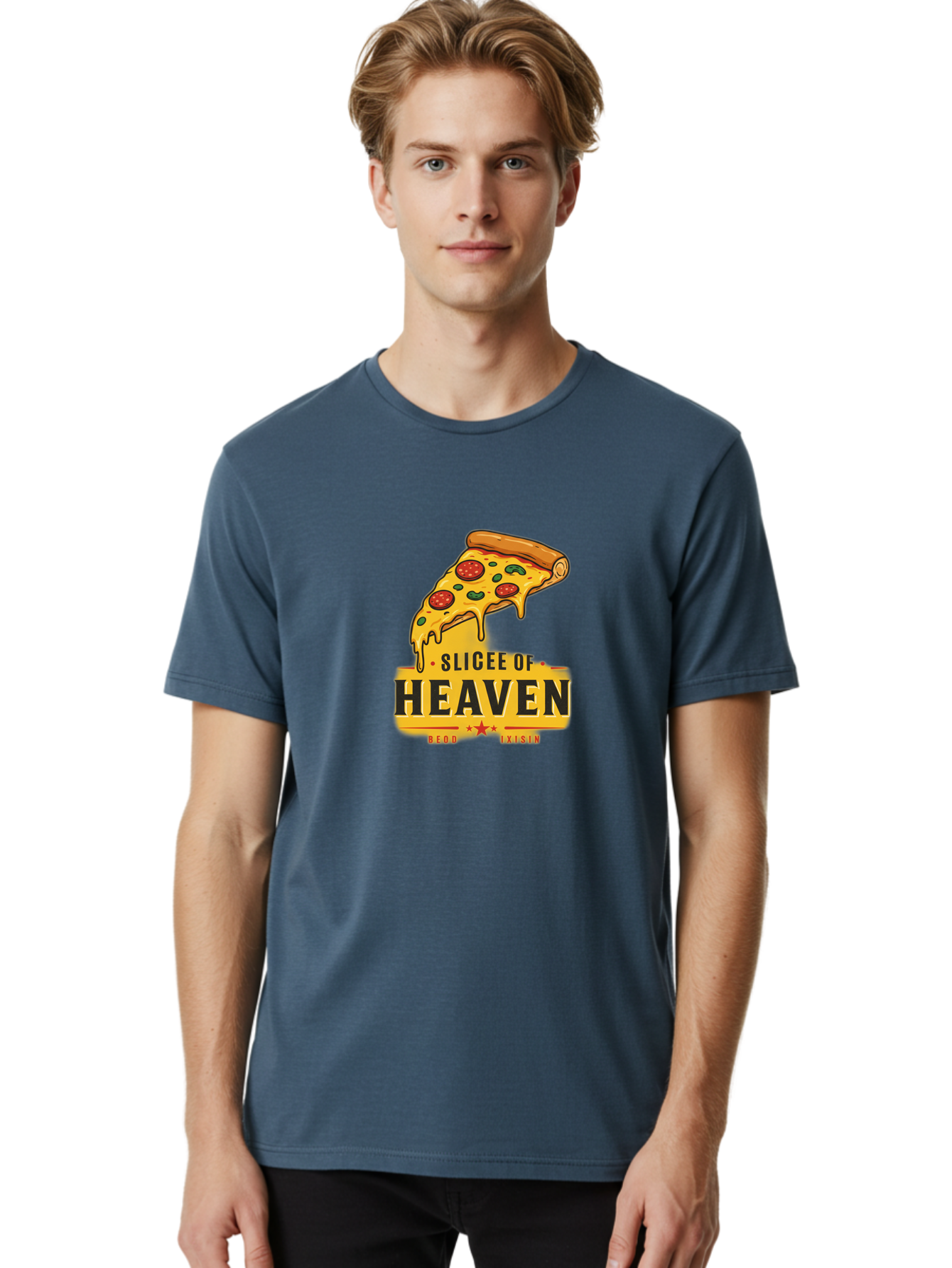 Slicee-Of-Heaven Men'S Graphic Tee, 100% Cotton, Comfortable Casual Summer Wear, Machine Washable, Cheesy Pizza Slice, Pepperoni Pizza, Melted Cheese, Food Logo, Pizza Branding, Heavenly Pizza, Foodie Graphics, Pizza Love, Culinary Art, Bac423