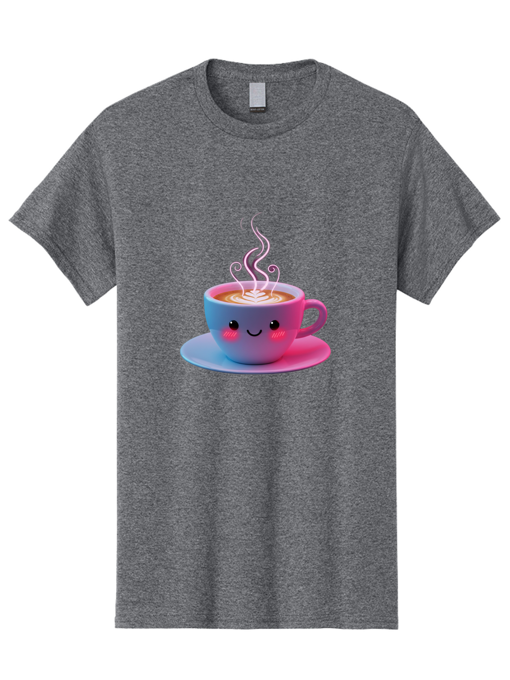 Smiling-Coffee-Mug Men'S Graphic Tee, 100% Cotton, Comfortable Casual Summer Wear, Machine Washable, Kawaii Coffee Cup, Steaming Hot Cappuccino, Latte Art, Smiling Face, Pink Cheeks, Adorable Design, Morning Coffee, Coffee Lover, Bac425