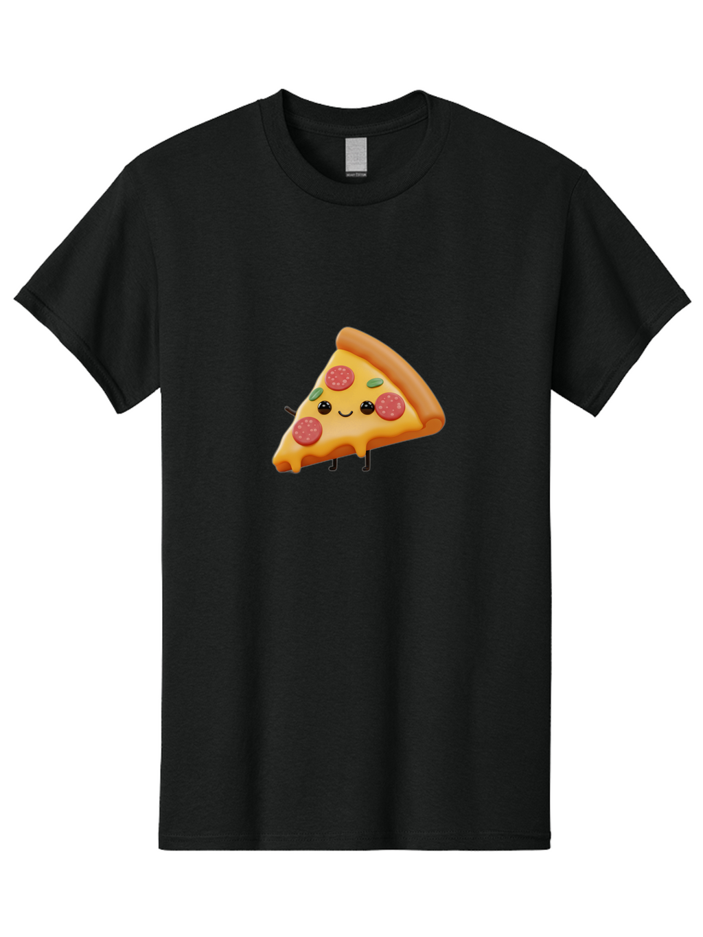 Smiling-Pizza-Slice Men'S Graphic Tee, 100% Cotton, Comfortable Casual Summer Wear, Machine Washable, Pepperoni Pizza Slice, Cartoon Character, Cheesy Goodness, Melted Cheese, Green Olives, Funny Face, Animated Food, Cartoon Pizza Bac430