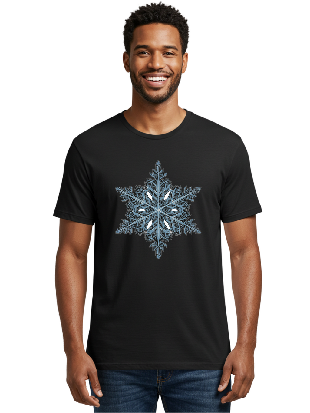 Snowflake Men'S Graphic Tee, 100% Cotton, Comfortable Casual Summer Wear, Machine Washable, Delicate Snowflake, Intricate Design, Frosty Texture, Icy Blue, Six-Sided Symmetry, Winter Wonderland, Frosty Patterns, Unique Snow Crystal, Bac436