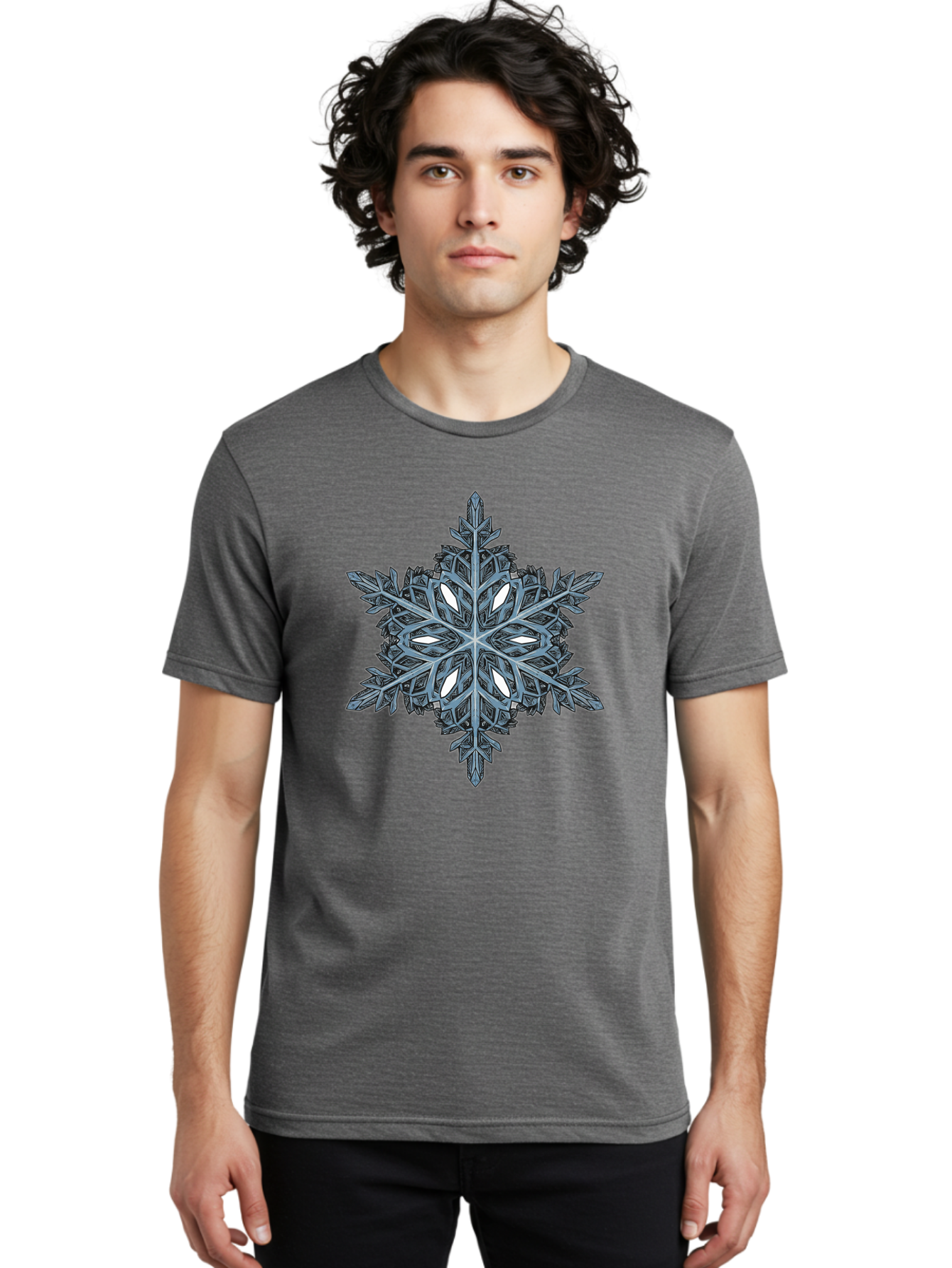 Snowflake Men'S Graphic Tee, 100% Cotton, Comfortable Casual Summer Wear, Machine Washable, Delicate Snowflake, Intricate Design, Frosty Texture, Icy Blue, Six-Sided Symmetry, Winter Wonderland, Frosty Patterns, Unique Snow Crystal, Bac436