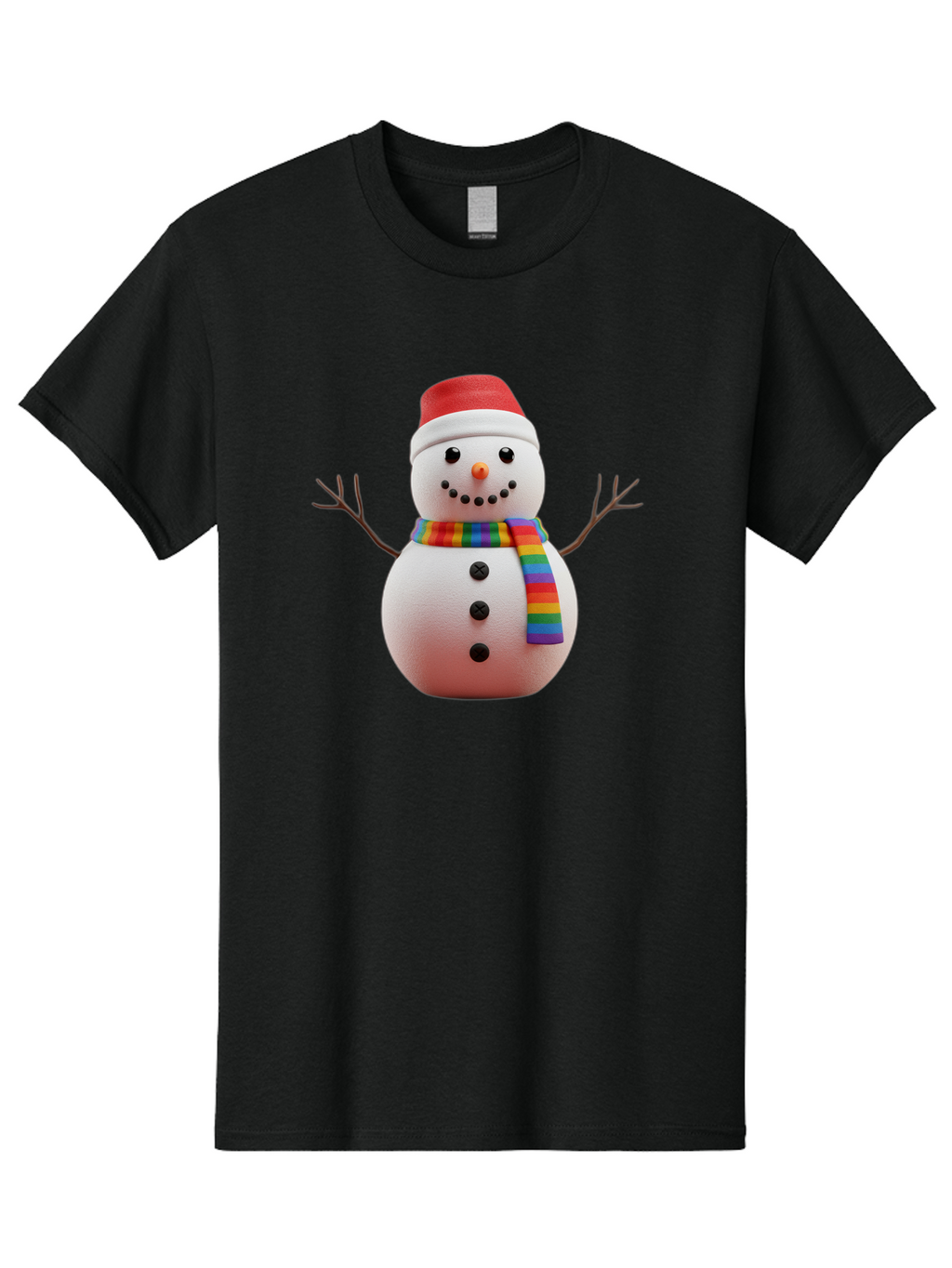 Snowman-2 Men'S Graphic Tee, 100% Cotton, Comfortable Casual Summer Wear, Machine Washable, Snowman With Rainbow Scarf, Christmas Decoration, Winter Wonderland, Festive Character, Holiday Cheer, Colorful Snowman, Winter Scene, Fun Snowman, Bac438