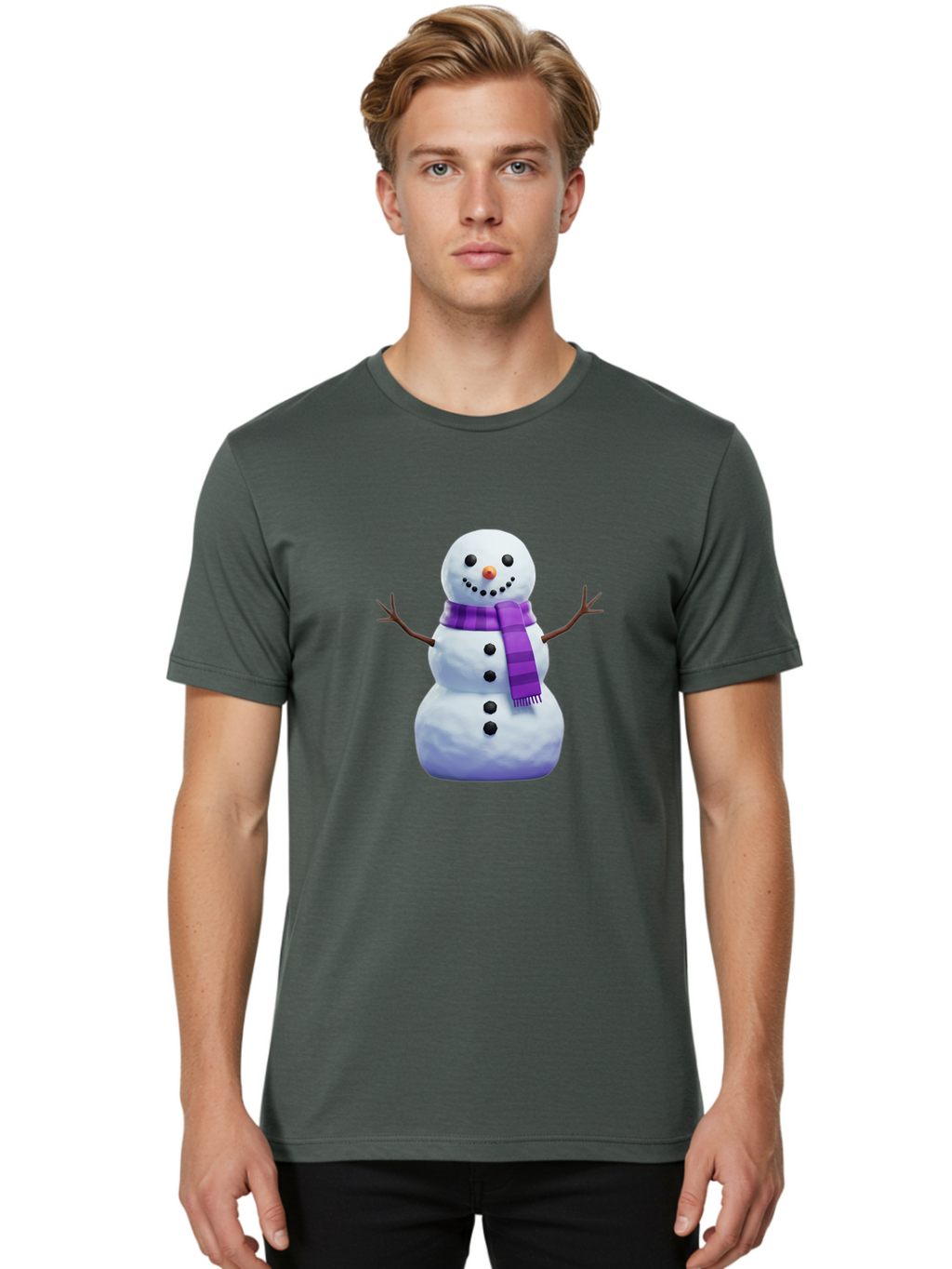 Snowman-5 Men'S Graphic Tee, 100% Cotton, Comfortable Casual Summer Wear, Machine Washable, Snowman With Purple Scarf, Winter Character, Festive Decoration, Cartoon Snowman, Holiday Theme, Snowman Illustration, Winter Wonderland, Bac441