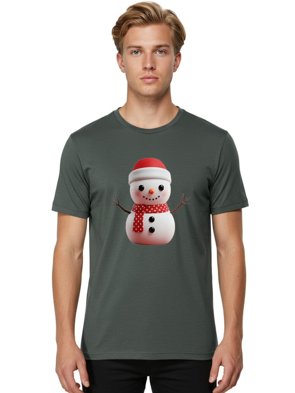 Snowman Men'S Graphic Tee, 100% Cotton, Comfortable Casual Summer Wear, Machine Washable, Snowman Figurine, Winter Decoration, Festive Snowman, Holiday Character, Red Scarf, White Polka Dots, Christmas Ornament, Snowman Charm, Bac445