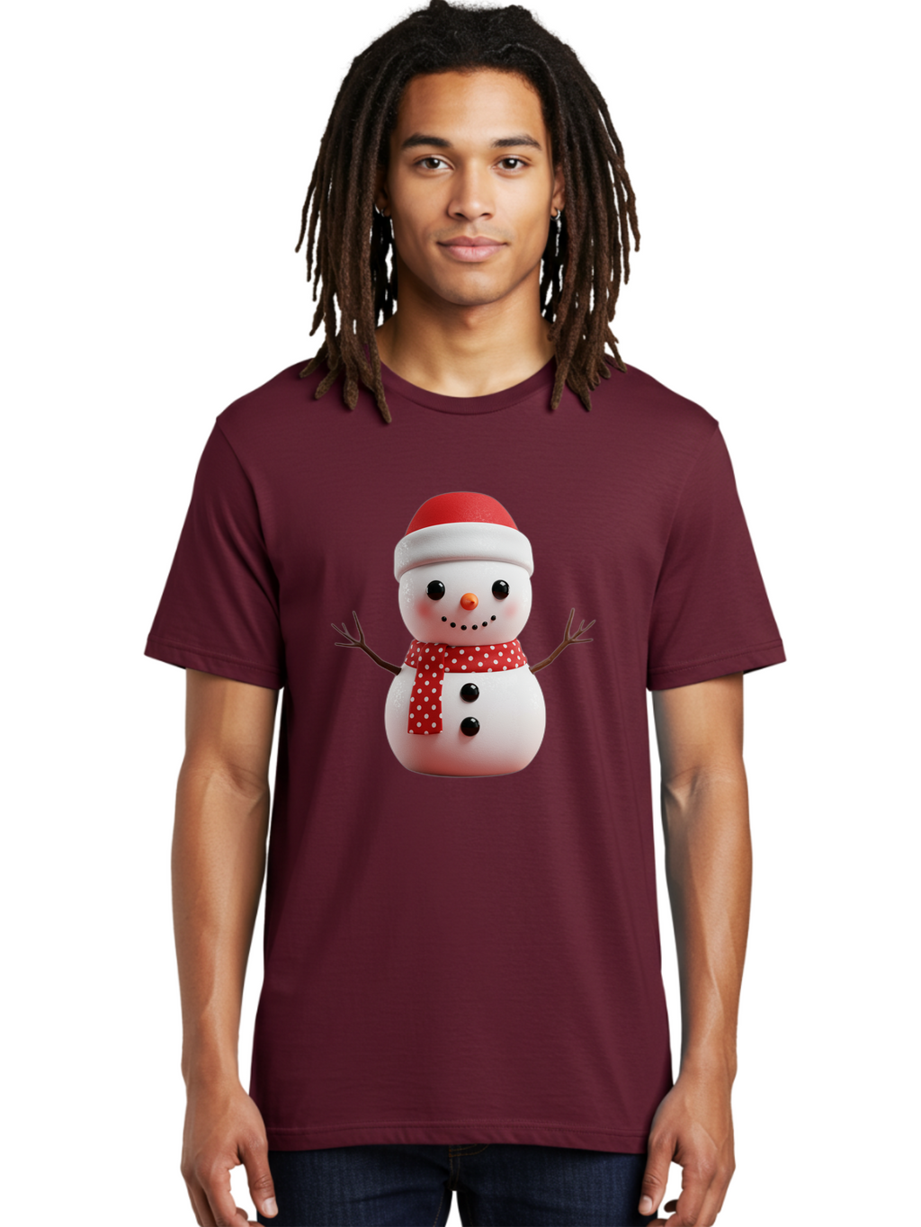 Snowman Men'S Graphic Tee, 100% Cotton, Comfortable Casual Summer Wear, Machine Washable, Snowman Figurine, Winter Decoration, Festive Snowman, Holiday Character, Red Scarf, White Polka Dots, Christmas Ornament, Snowman Charm, Bac445