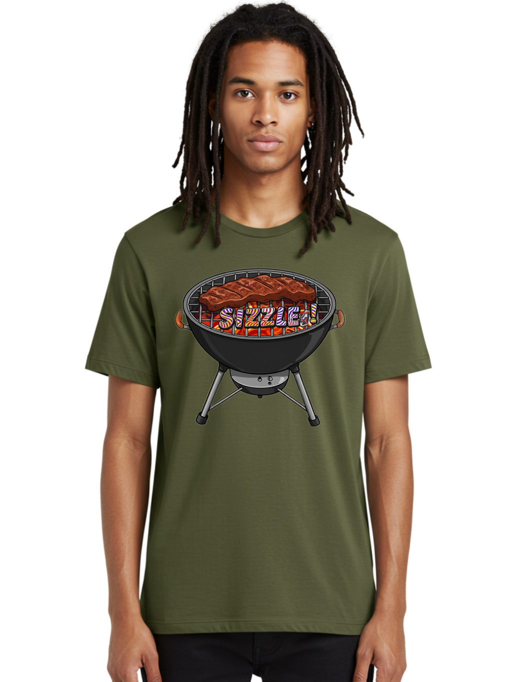 Steak-On-The-Grill Men'S Graphic Tee, 100% Cotton, Comfortable Casual Summer Wear, Machine Washable, Grilled Steak, Sizzling Grill, Barbecue Cooking, Outdoor Cooking, Grill Marks, Savory Steak, Hot Coals, Grilled Meat Bac453