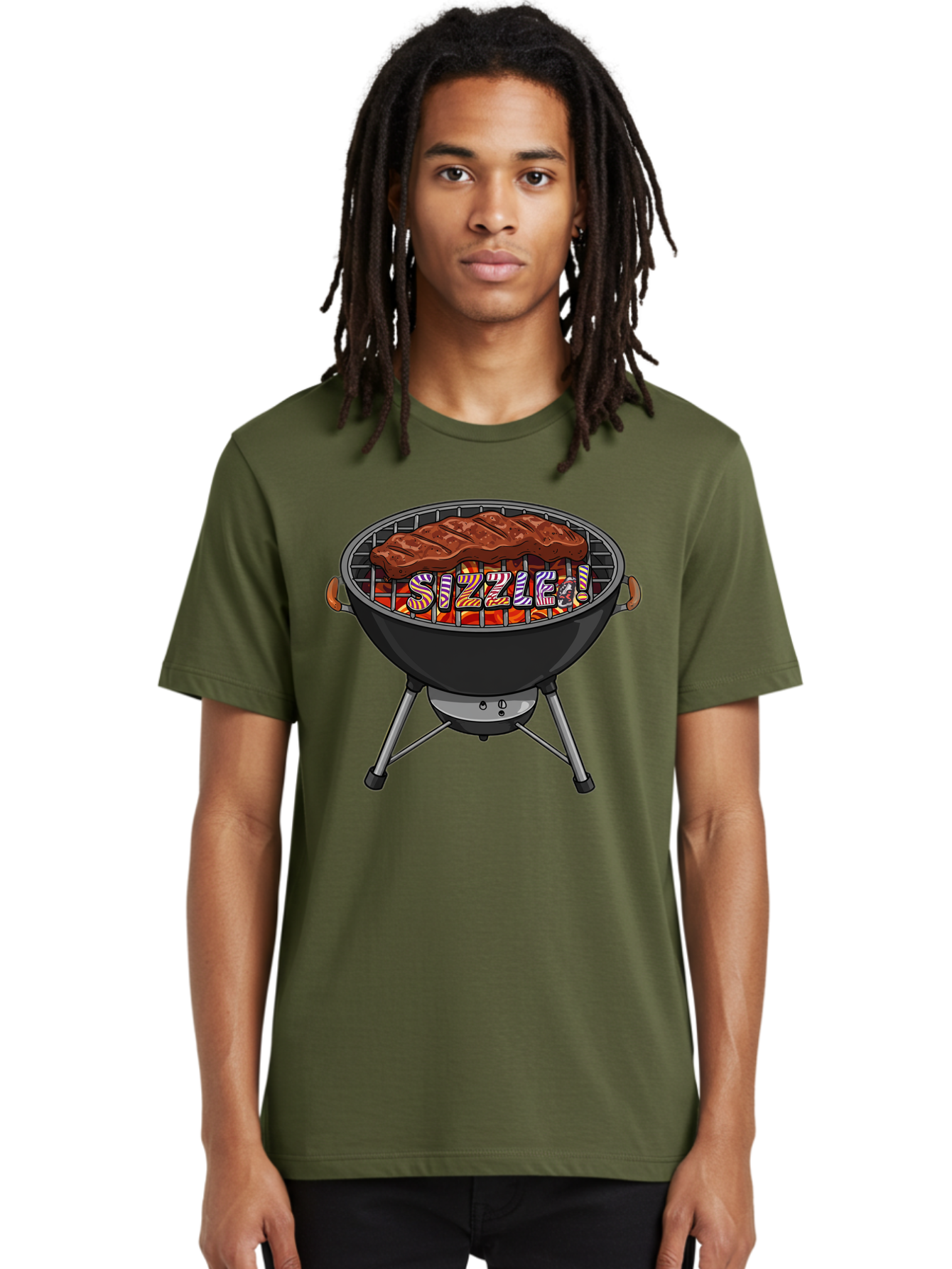Steak-On-The-Grill Men'S Graphic Tee, 100% Cotton, Comfortable Casual Summer Wear, Machine Washable, Grilled Steak, Sizzling Grill, Barbecue Cooking, Outdoor Cooking, Grill Marks, Savory Steak, Hot Coals, Grilled Meat Bac453
