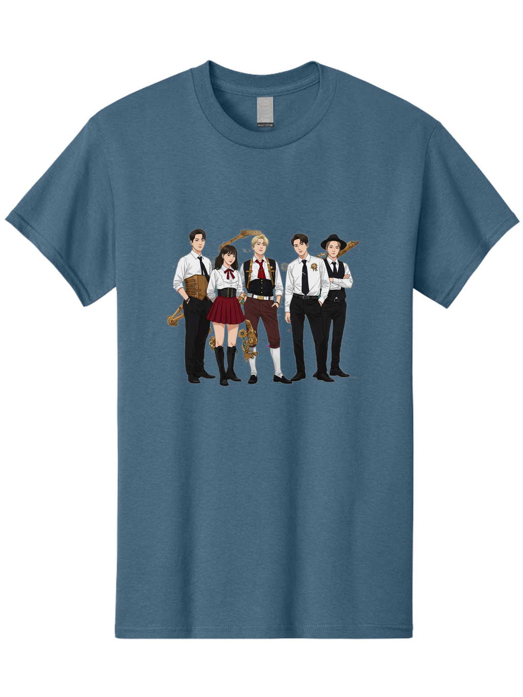 Steampunk-Characters Men'S Graphic Tee, 100% Cotton, Comfortable Casual Summer Wear, Machine Washable, Steampunk Characters, Anime-Inspired Art, Futuristic Attire, Science Fiction Elements, Clockwork Mechanisms, Formal Wear, Bac454