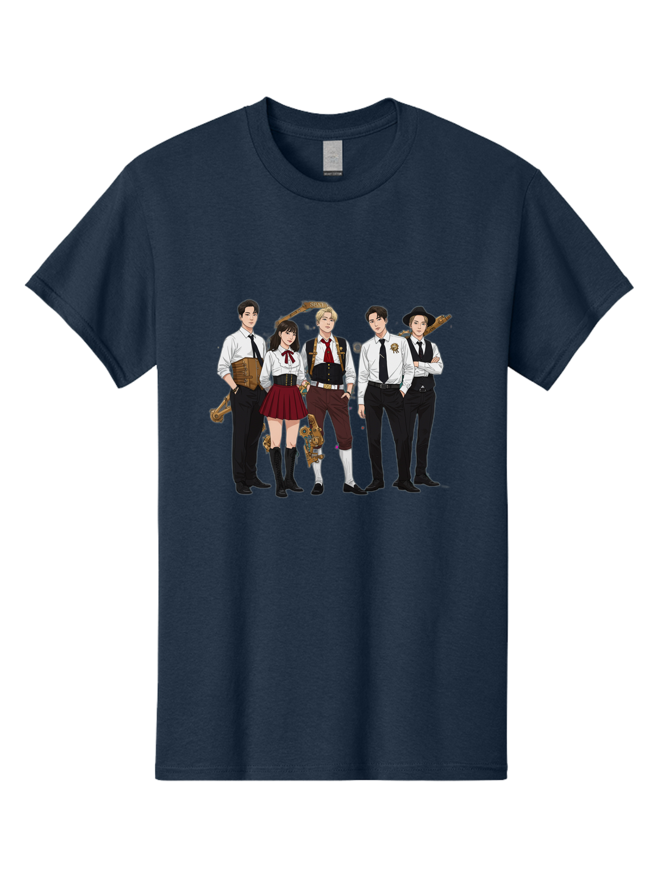 Steampunk-Characters Men'S Graphic Tee, 100% Cotton, Comfortable Casual Summer Wear, Machine Washable, Steampunk Characters, Anime-Inspired Art, Futuristic Attire, Science Fiction Elements, Clockwork Mechanisms, Formal Wear, Bac454