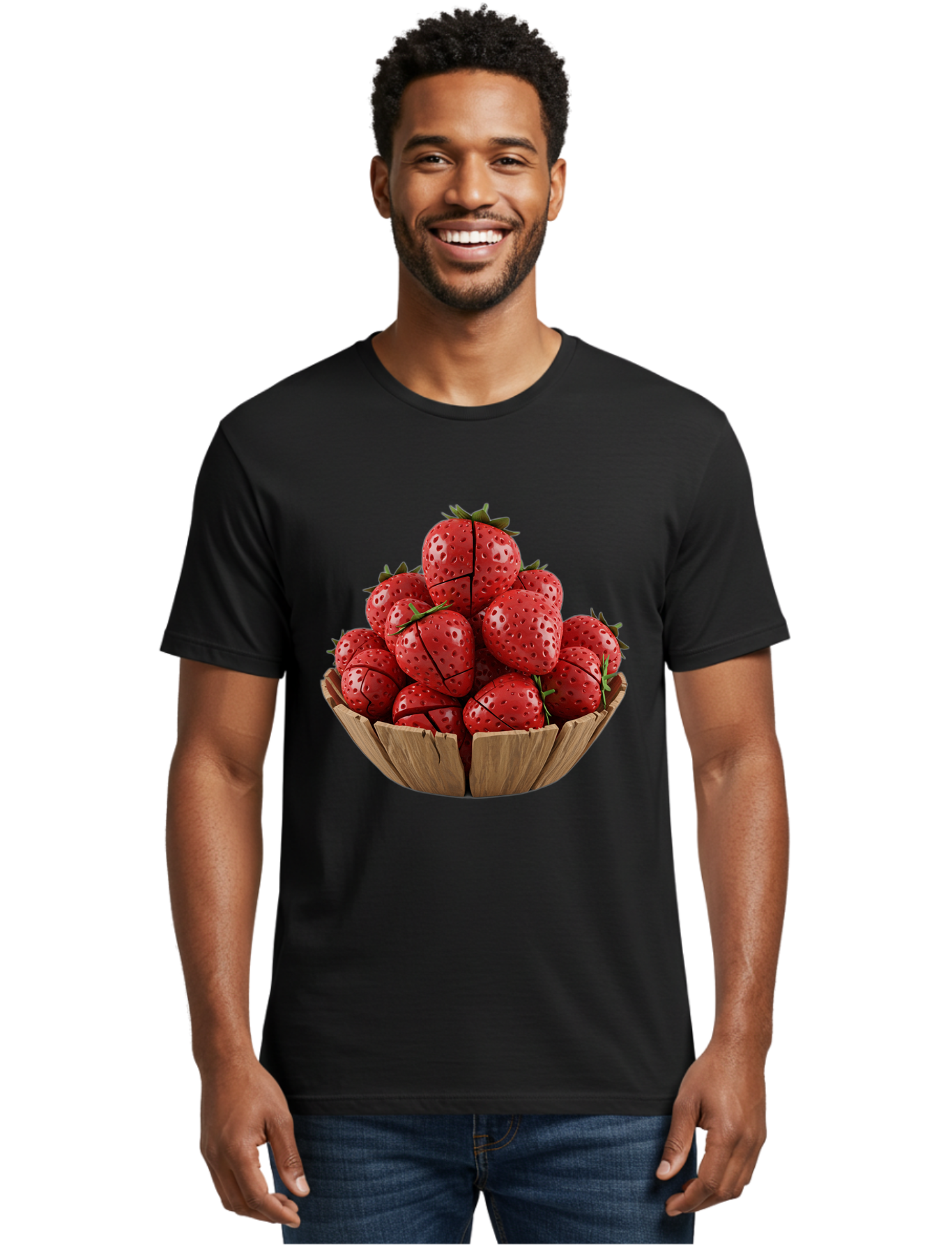 Strawberries-3 Men'S Graphic Tee, 100% Cotton, Comfortable Casual Summer Wear, Machine Washable, Fresh Strawberries, Ripe Fruit, Sweet Treats, Healthy Snack, Red Berries, Green Leaves, Eco-Friendly Packaging, Paper Bowl, Cut Strawberries, Bac458
