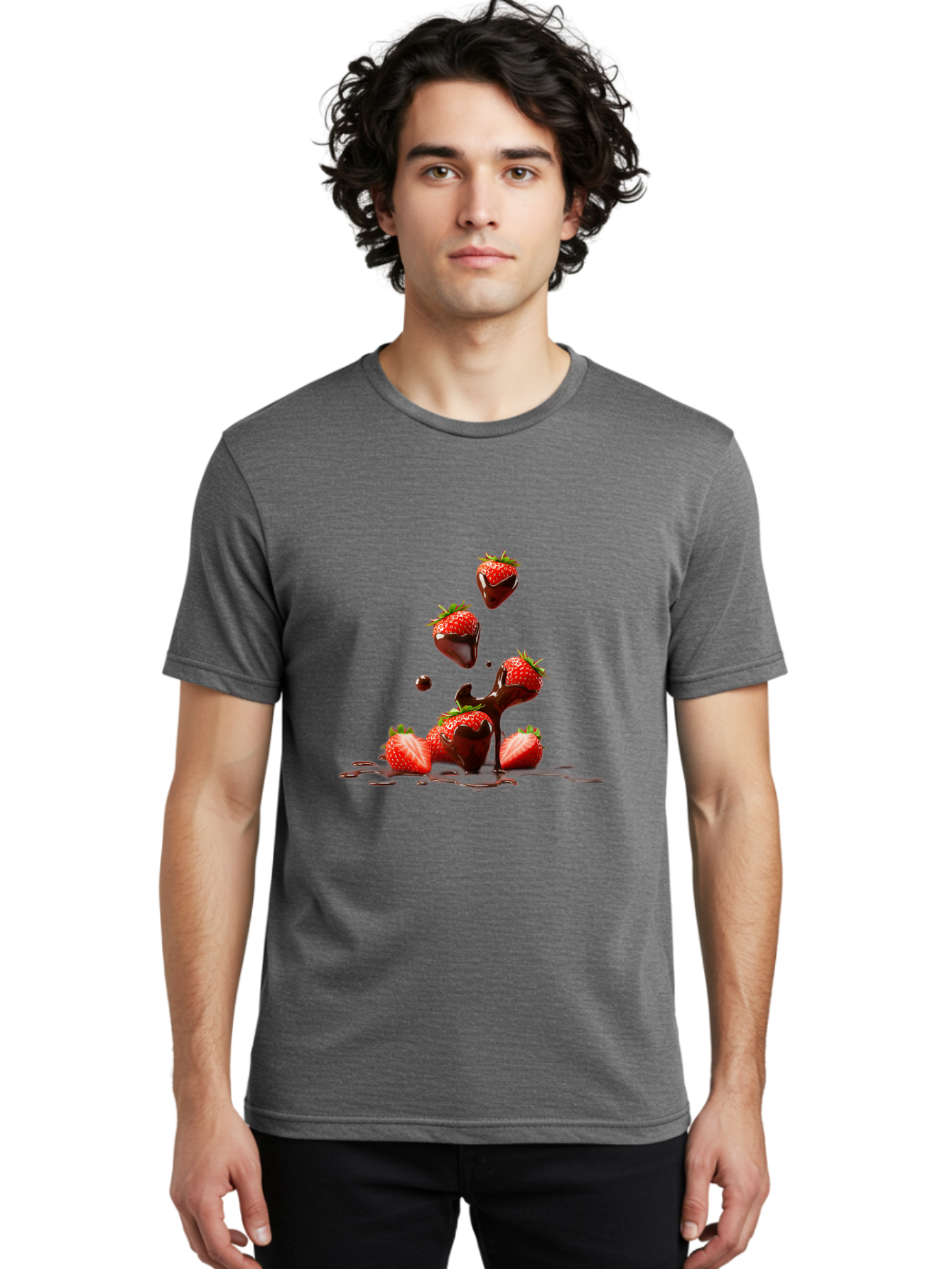Strawberries-With-Chocolate Men'S Graphic Tee, 100% Cotton, Comfortable Casual Summer Wear, Machine Washable, Strawberries, Chocolate Sauce, Fresh Fruit, Dessert, Sweet Treats, Indulgent Delights, Ripe Strawberries, Chocolatey Goodness, Bac461