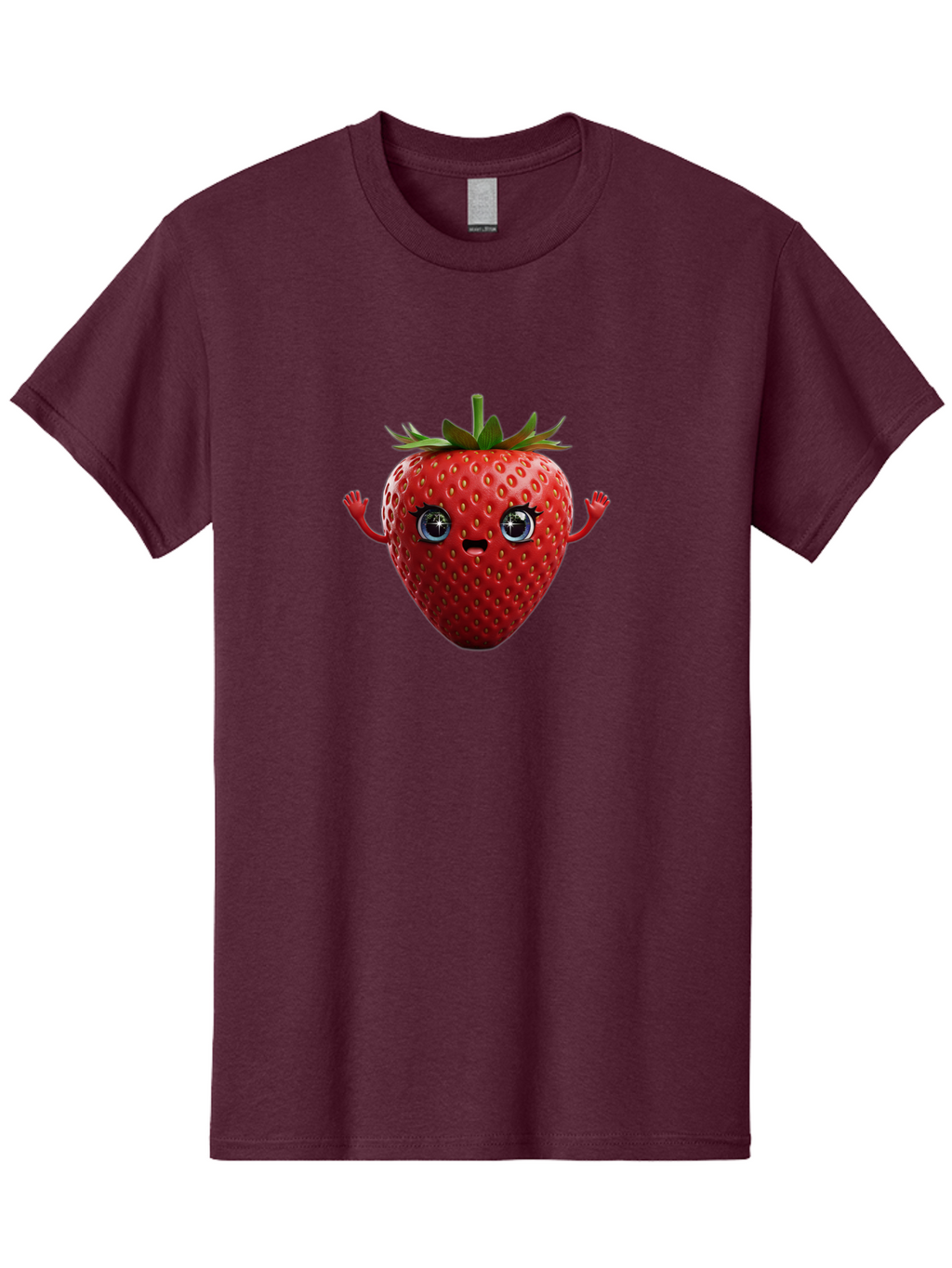 Strawberry-5 Men'S Graphic Tee, 100% Cotton, Comfortable Casual Summer Wear, Machine Washable, Cartoon Strawberry, Fruit Character, Smiling Face, Cute Illustration, Vibrant Red, Playful Vibe, Funny Character, Food Mascot, Bac468