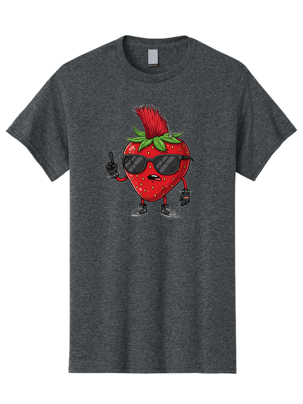 Strawberry-Character Men'S Graphic Tee, 100% Cotton, Comfortable Casual Summer Wear, Machine Washable, Cartoon Strawberry, Cool Strawberry Character, Sunglasses, Punk Rock Style, Fruit Character Design, Strawberry Mascot, Funny Strawberry, Bac473