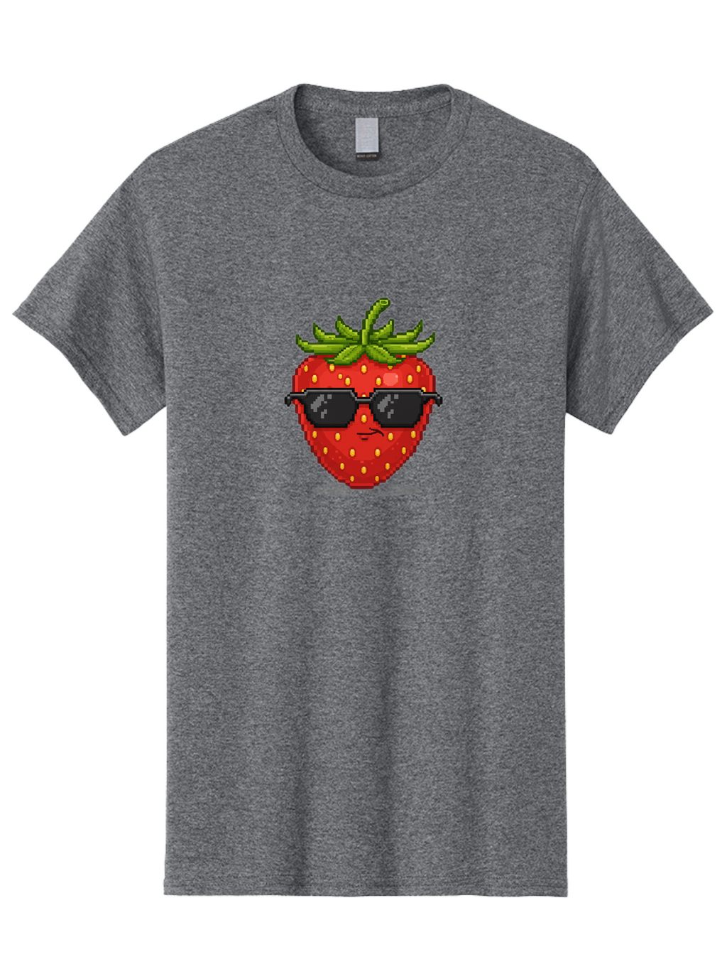 Strawberry-In-Sunglasses Men'S Graphic Tee, 100% Cotton, Comfortable Casual Summer Wear, Machine Washable, Cool Strawberry, Pixel Art, Sunglasses, Red Fruit, Yellow Seeds, Cartoon Character, Fun Design, Summertime Vibe, Pixelated Style Bac478