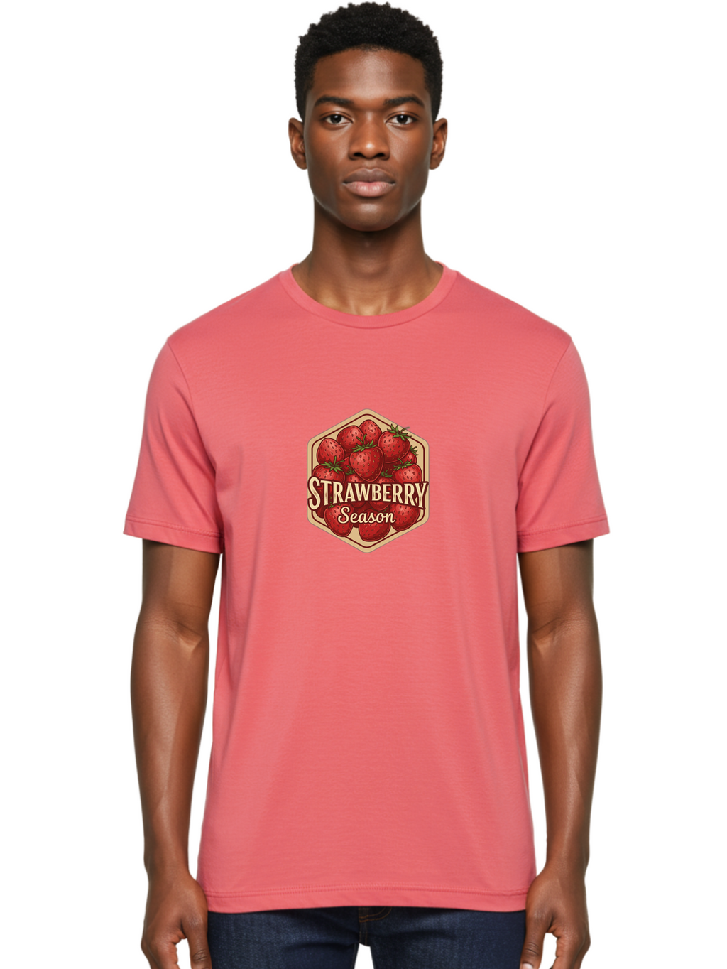 Strawberry-Season Men'S Graphic Tee, 100% Cotton, Comfortable Casual Summer Wear, Machine Washable, Strawberries, Strawberry Season, Fresh Fruit, Juicy Strawberries, Sweet Treats, Seasonal Produce, Summer Fruits, Vintage Label, Vintage Style Bac484