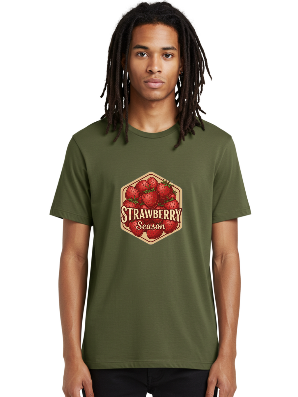 Strawberry-Season Men'S Graphic Tee, 100% Cotton, Comfortable Casual Summer Wear, Machine Washable, Strawberries, Strawberry Season, Fresh Fruit, Juicy Strawberries, Sweet Treats, Seasonal Produce, Summer Fruits, Vintage Label, Vintage Style Bac484