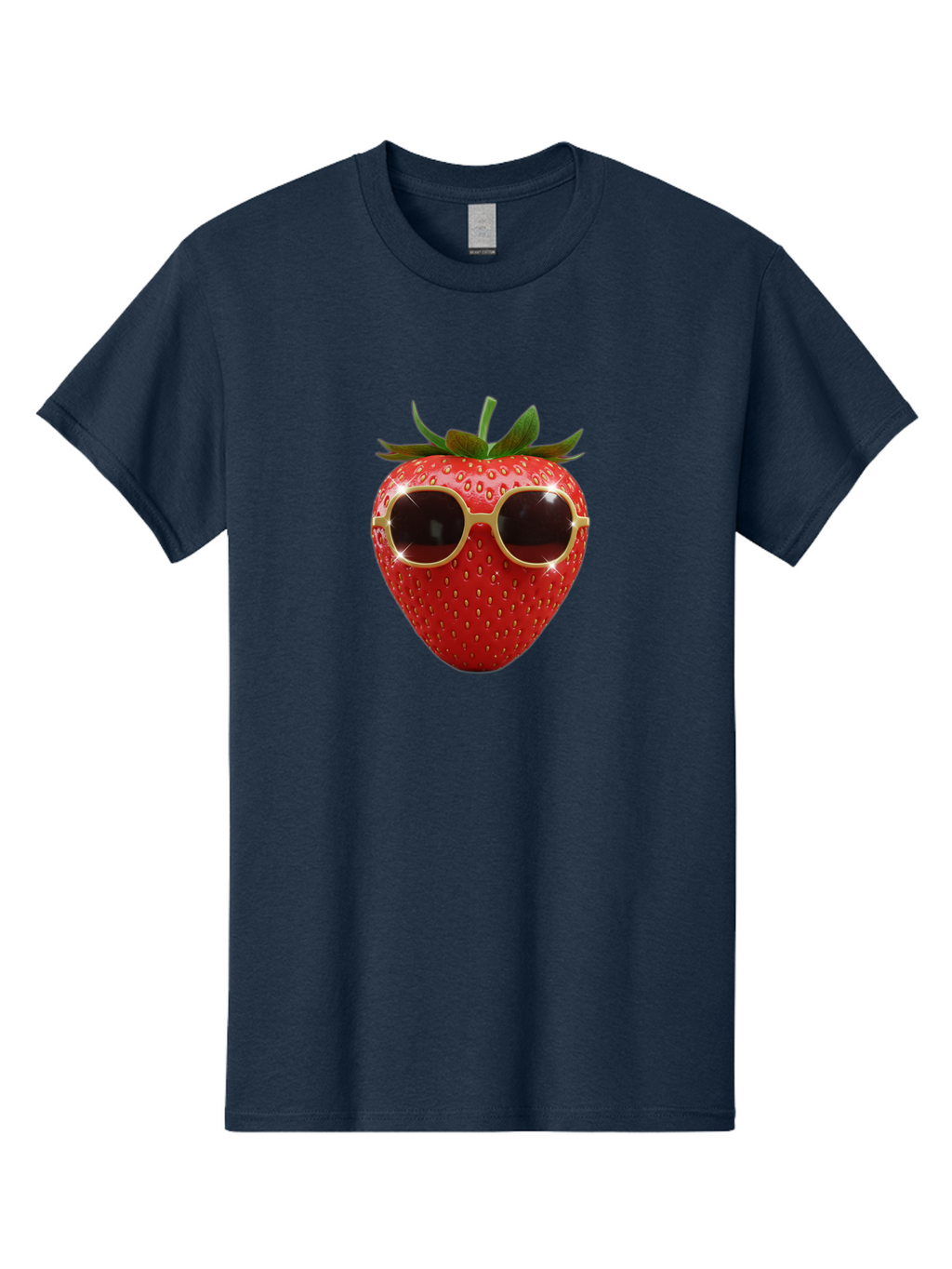 Strawberry-Sunglasses-2 Men'S Graphic Tee, 100% Cotton, Comfortable Casual Summer Wear, Machine Washable, Strawberry Wearing Sunglasses, Funny Fruit, Quirky Character, Red Strawberries, Cool Shades, Fresh Produce, Playful Vibe, Summer Fun Bac487