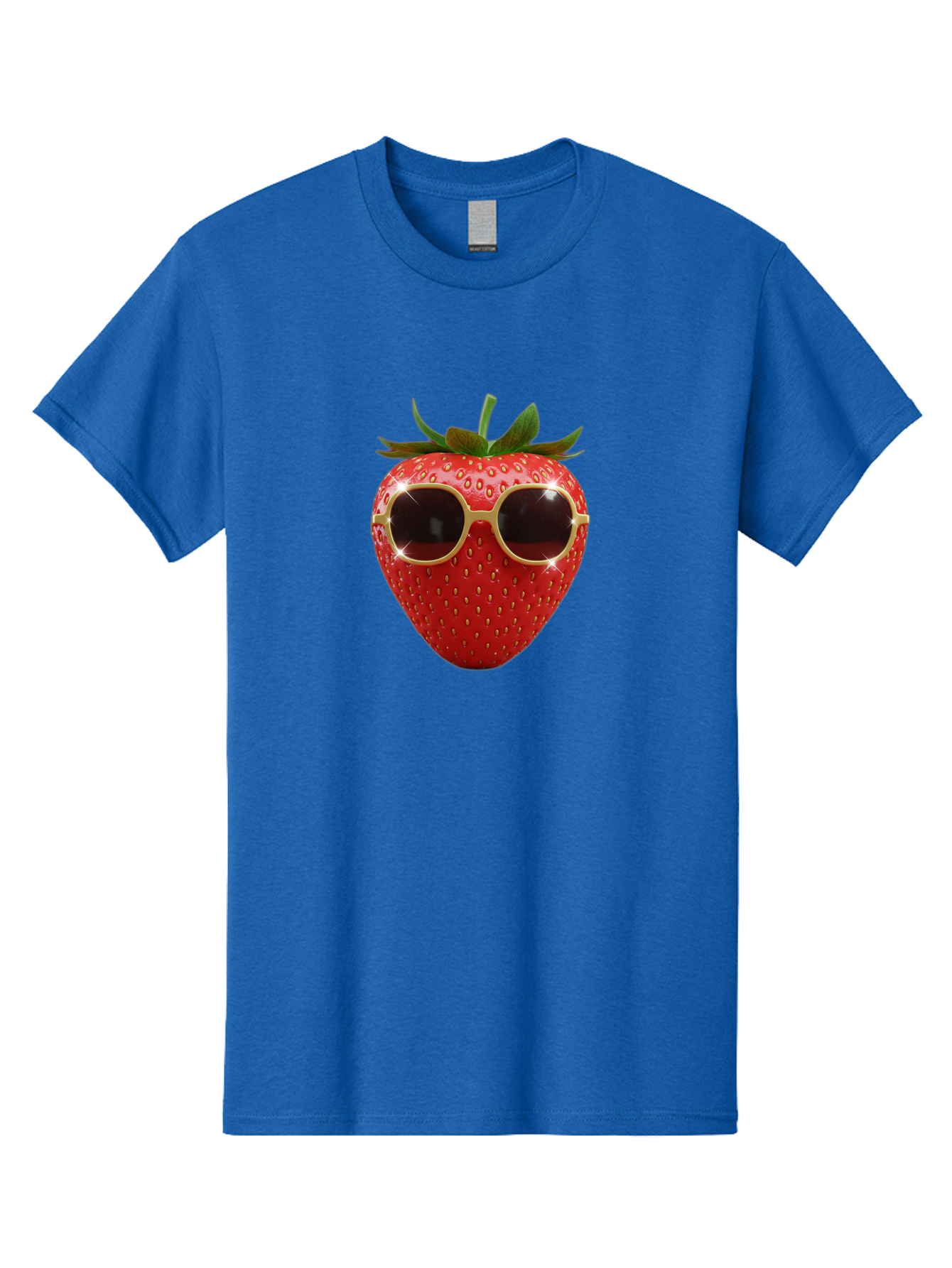 Strawberry-Sunglasses-2 Men'S Graphic Tee, 100% Cotton, Comfortable Casual Summer Wear, Machine Washable, Strawberry Wearing Sunglasses, Funny Fruit, Quirky Character, Red Strawberries, Cool Shades, Fresh Produce, Playful Vibe, Summer Fun Bac487