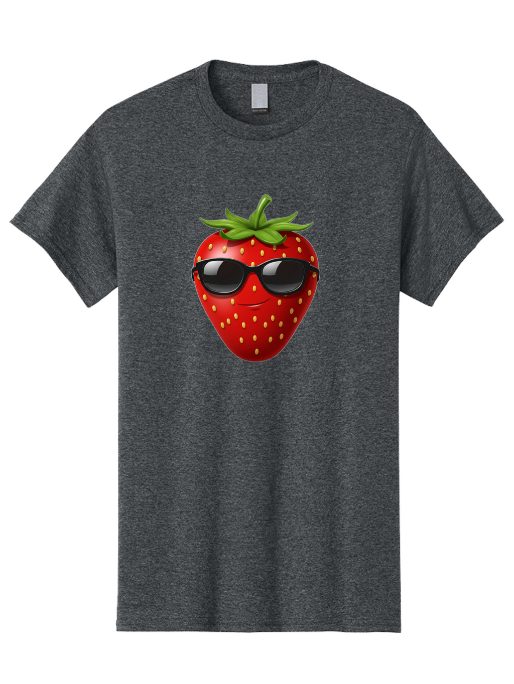 Strawberry-Sunglasses Men'S Graphic Tee, 100% Cotton, Comfortable Casual Summer Wear, Machine Washable, Strawberry Wearing Sunglasses, Cool Strawberry, Fruit Character, Smiling Face, Black Shades, Yellow Seeds, Cartoon Style, Fun Design, Bac489