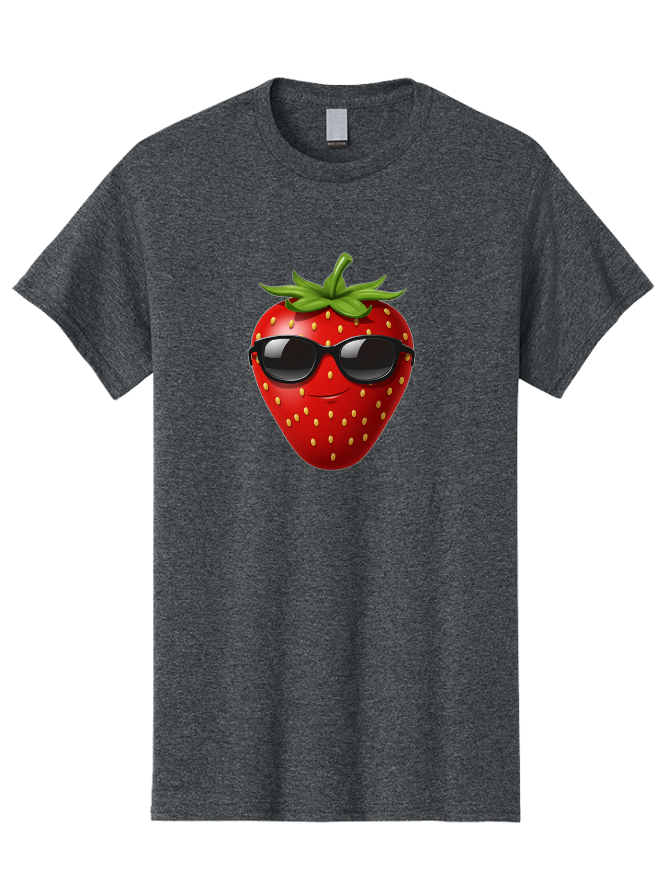 Strawberry-Sunglasses Men'S Graphic Tee, 100% Cotton, Comfortable Casual Summer Wear, Machine Washable, Strawberry Wearing Sunglasses, Cool Strawberry, Fruit Character, Smiling Face, Black Shades, Yellow Seeds, Cartoon Style, Fun Design, Bac489
