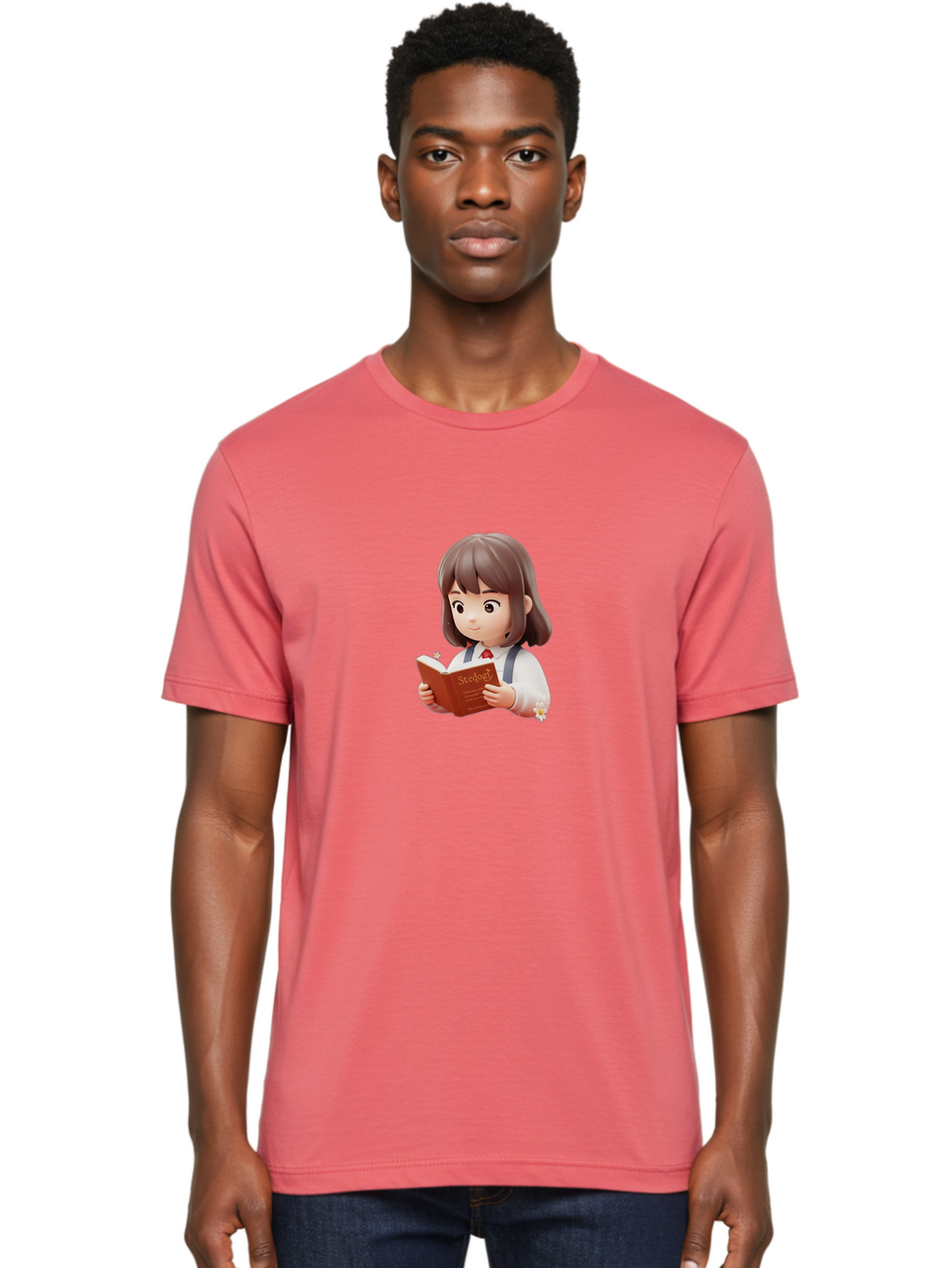 Student-Reading-Study Men'S Graphic Tee, 100% Cotton, Comfortable Casual Summer Wear, Machine Washable, Cartoon Girl Reading, Study Materials, Education Concept, Learning Resources, Student Character, Study Book, Knowledge Acquisition Bac496
