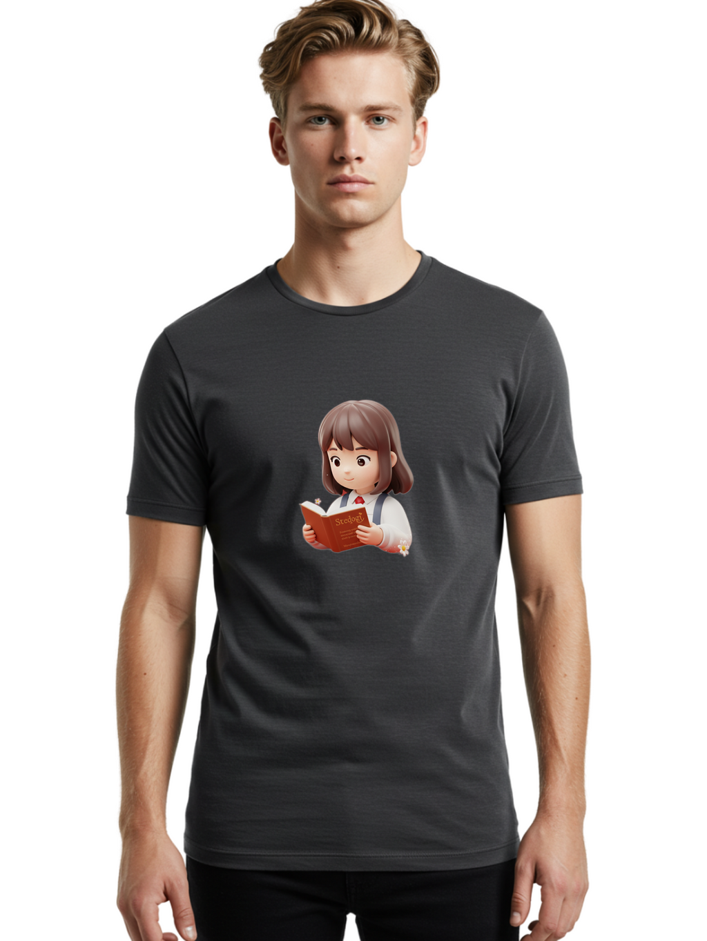 Student-Reading-Study Men'S Graphic Tee, 100% Cotton, Comfortable Casual Summer Wear, Machine Washable, Cartoon Girl Reading, Study Materials, Education Concept, Learning Resources, Student Character, Study Book, Knowledge Acquisition Bac496