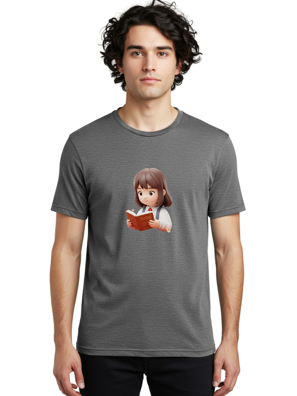 Student-Reading-Study Men'S Graphic Tee, 100% Cotton, Comfortable Casual Summer Wear, Machine Washable, Cartoon Girl Reading, Study Materials, Education Concept, Learning Resources, Student Character, Study Book, Knowledge Acquisition Bac496
