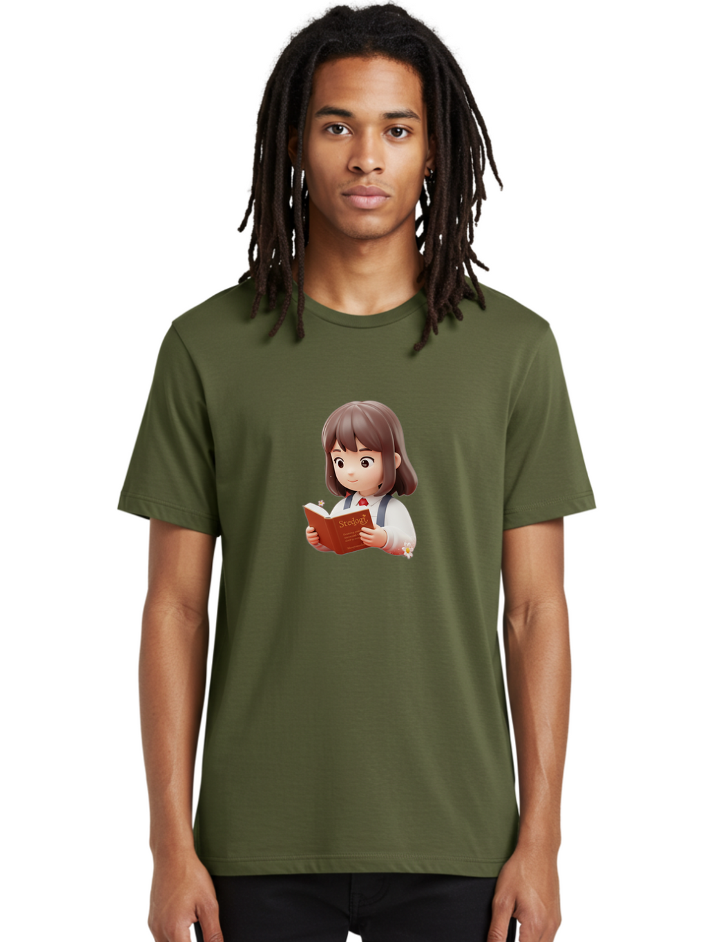 Student-Reading-Study Men'S Graphic Tee, 100% Cotton, Comfortable Casual Summer Wear, Machine Washable, Cartoon Girl Reading, Study Materials, Education Concept, Learning Resources, Student Character, Study Book, Knowledge Acquisition Bac496