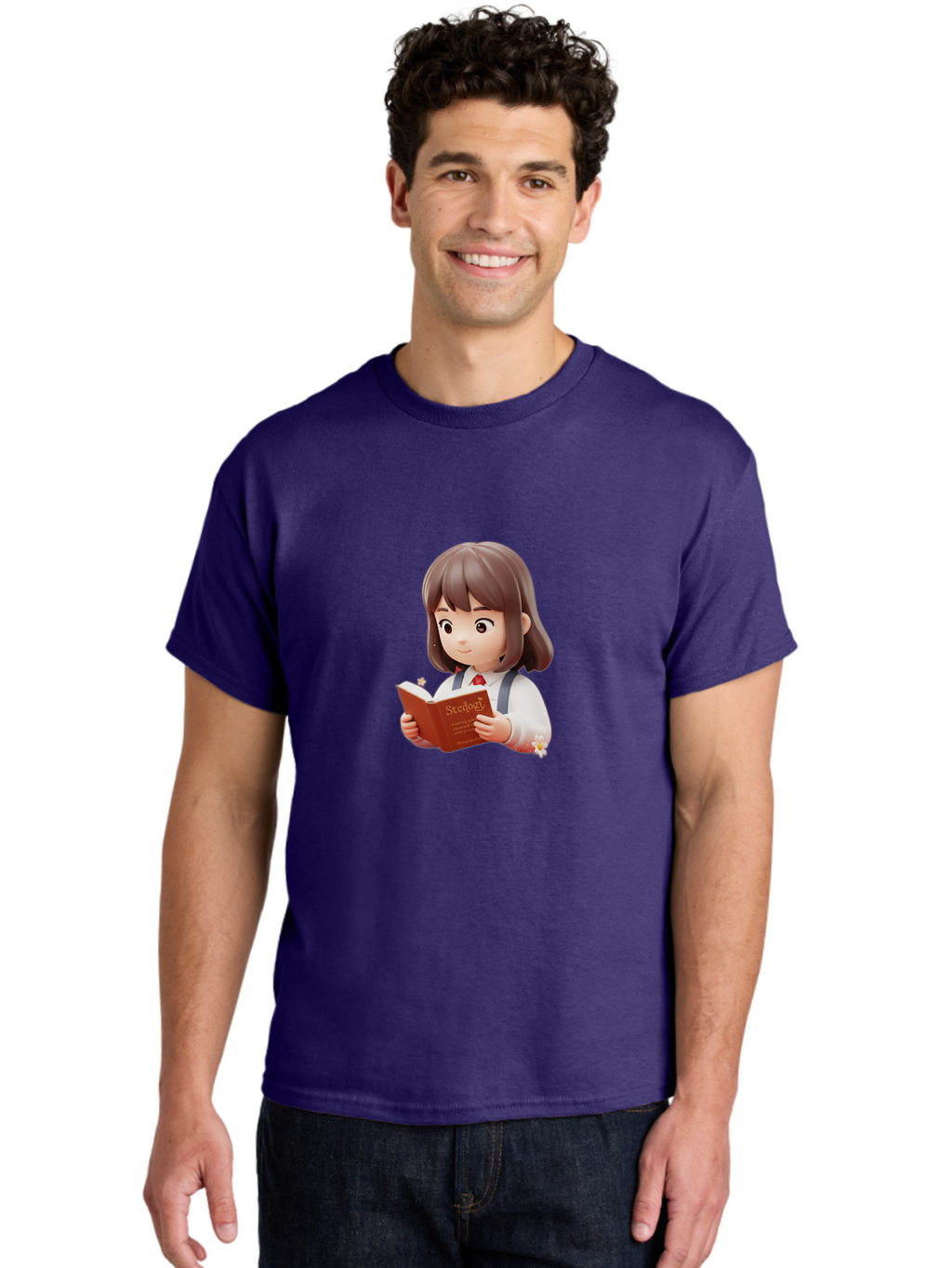 Student-Reading-Study Men'S Graphic Tee, 100% Cotton, Comfortable Casual Summer Wear, Machine Washable, Cartoon Girl Reading, Study Materials, Education Concept, Learning Resources, Student Character, Study Book, Knowledge Acquisition Bac496