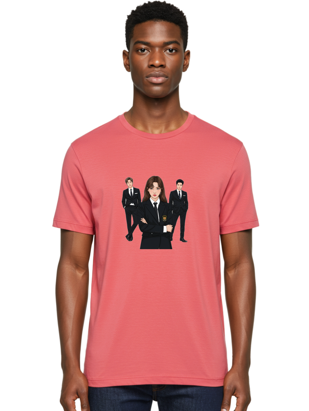 Students-In-Uniform Men'S Graphic Tee, 100% Cotton, Comfortable Casual Summer Wear, Machine Washable, K-Pop Inspired Fashion, Korean Drama Characters, High School Uniforms, Confident Female Lead, Male Supporting Characters, Stylish Outfits, Bac497
