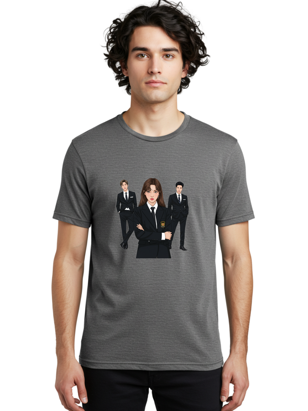 Students-In-Uniform Men'S Graphic Tee, 100% Cotton, Comfortable Casual Summer Wear, Machine Washable, K-Pop Inspired Fashion, Korean Drama Characters, High School Uniforms, Confident Female Lead, Male Supporting Characters, Stylish Outfits, Bac497
