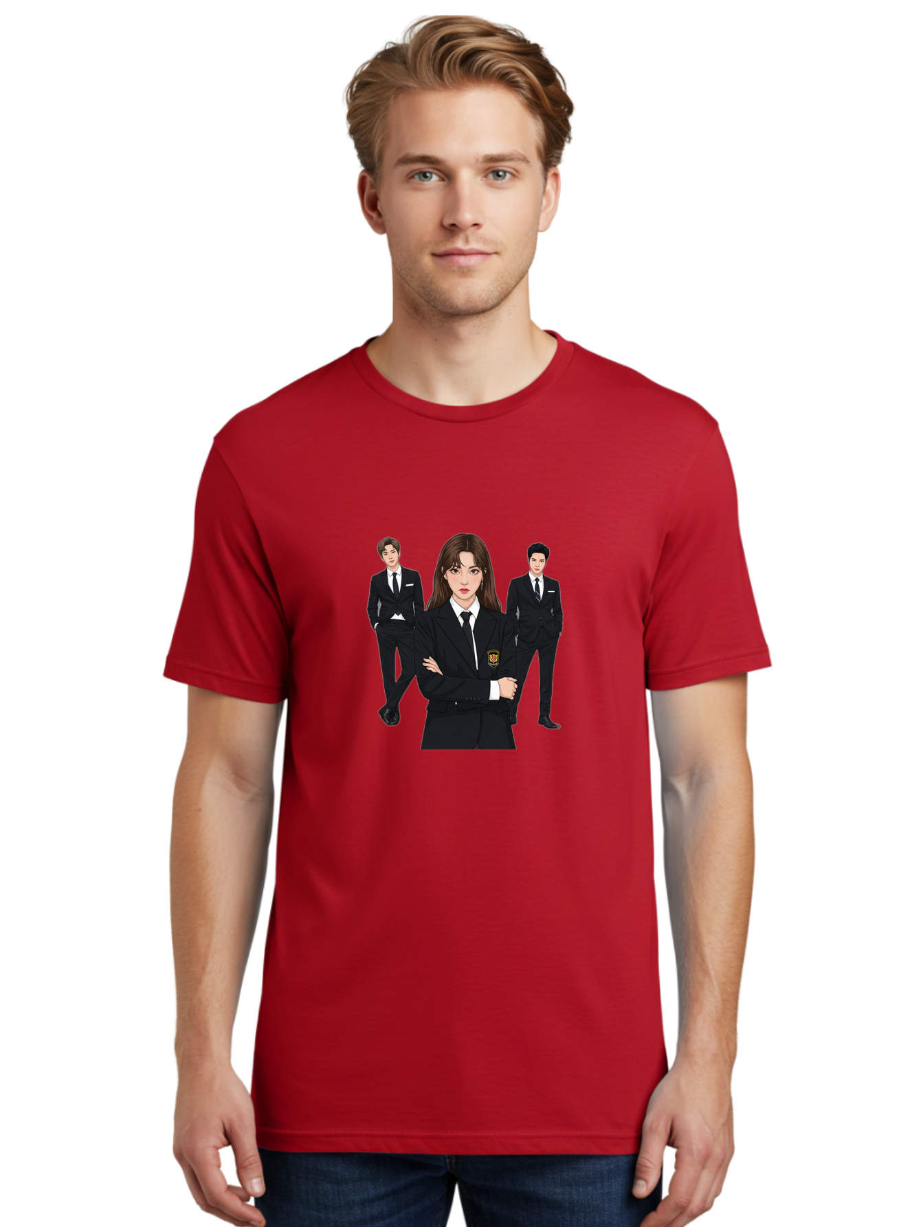Students-In-Uniform Men'S Graphic Tee, 100% Cotton, Comfortable Casual Summer Wear, Machine Washable, K-Pop Inspired Fashion, Korean Drama Characters, High School Uniforms, Confident Female Lead, Male Supporting Characters, Stylish Outfits, Bac497
