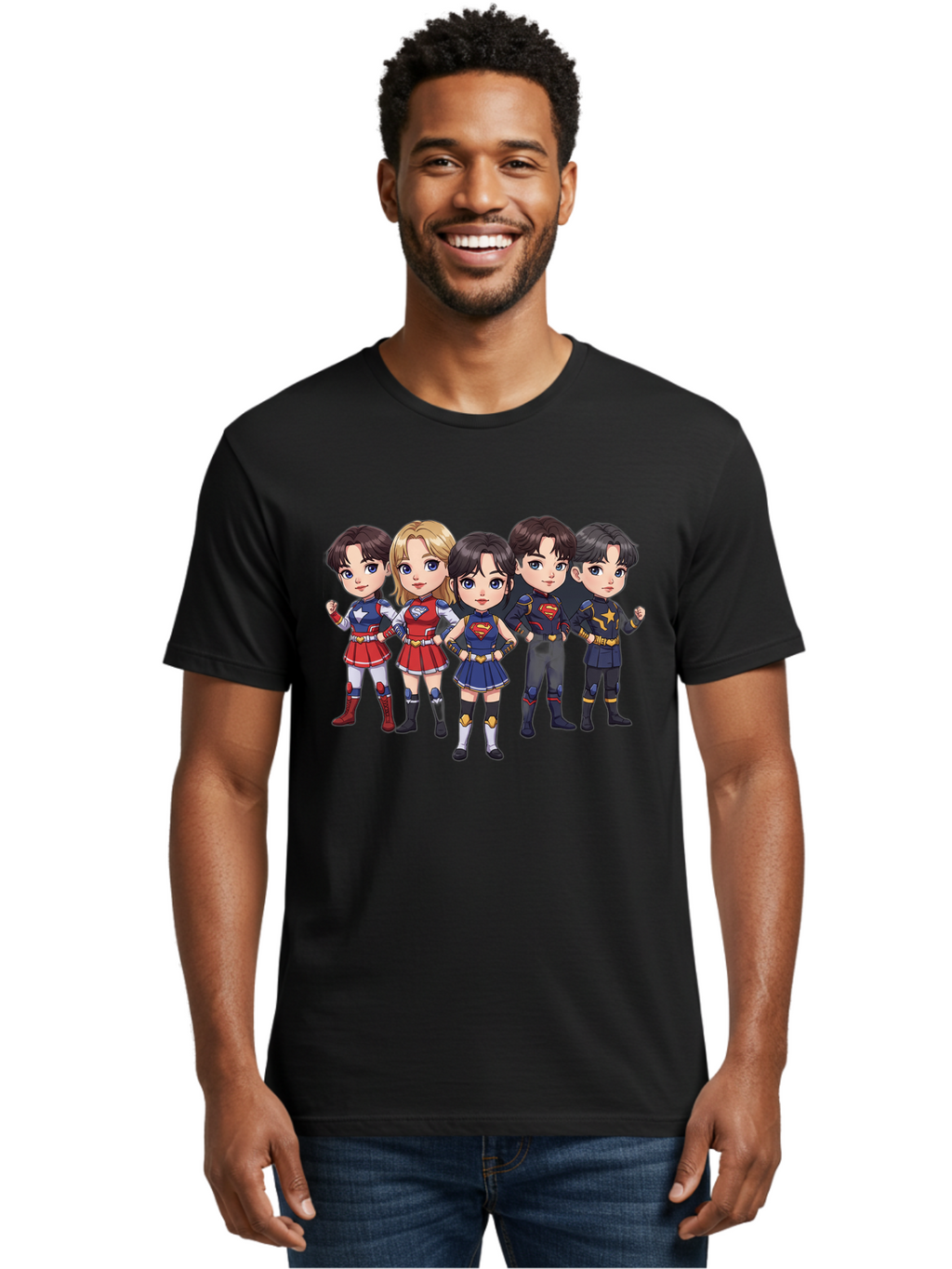 Superheroes Men'S Graphic Tee, 100% Cotton, Comfortable Casual Summer Wear, Machine Washable, Cartoon Superheroes, Superhero Team, Dc Characters, Wonder Woman, Supergirl, Superman, Costume Design, Superhero Costumes, Comic Book Style, Bac504