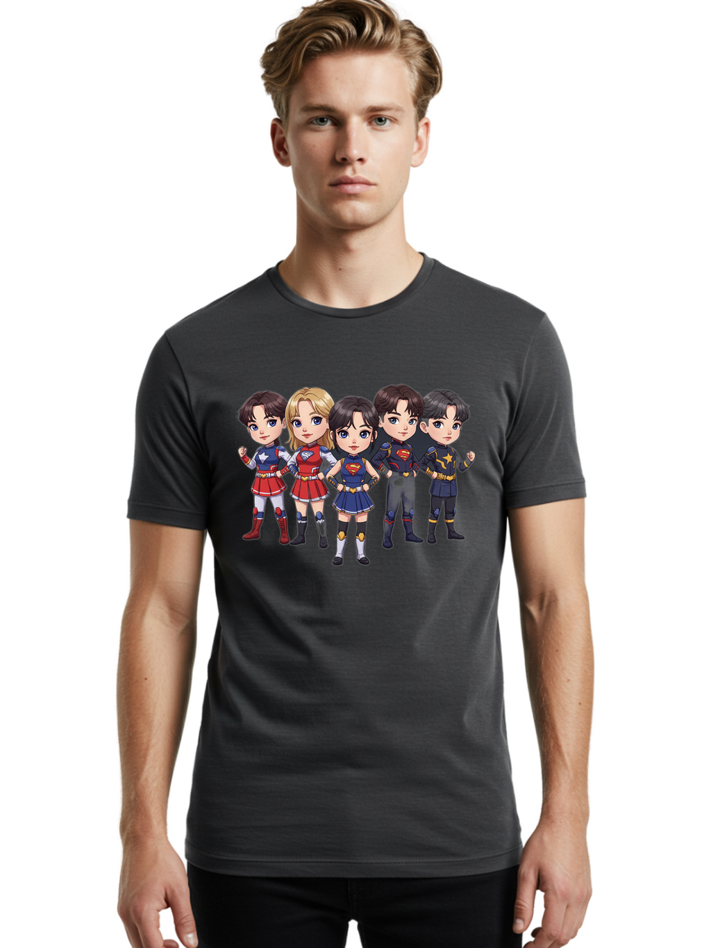 Superheroes Men'S Graphic Tee, 100% Cotton, Comfortable Casual Summer Wear, Machine Washable, Cartoon Superheroes, Superhero Team, Dc Characters, Wonder Woman, Supergirl, Superman, Costume Design, Superhero Costumes, Comic Book Style, Bac504