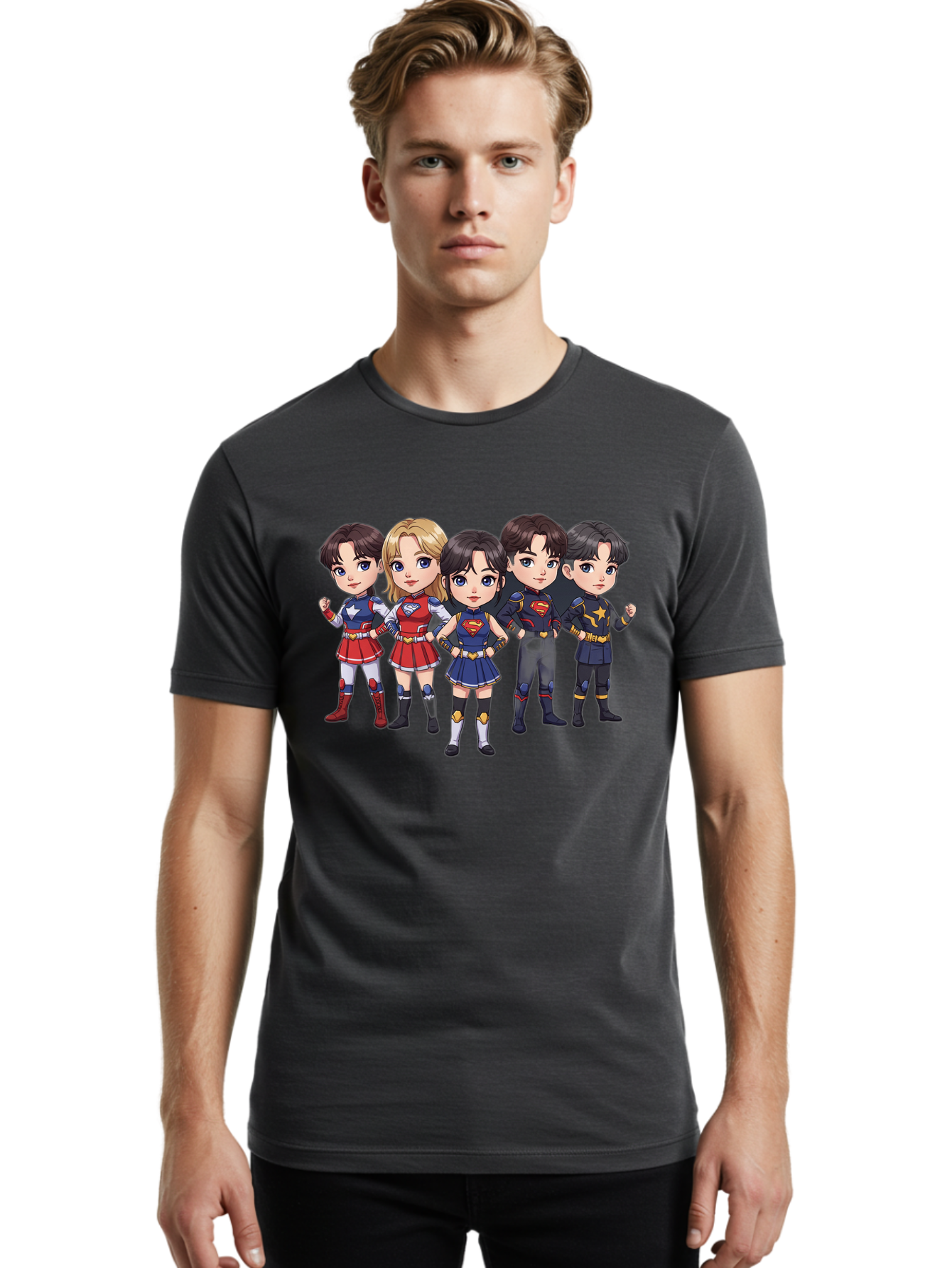 Superheroes Men'S Graphic Tee, 100% Cotton, Comfortable Casual Summer Wear, Machine Washable, Cartoon Superheroes, Superhero Team, Dc Characters, Wonder Woman, Supergirl, Superman, Costume Design, Superhero Costumes, Comic Book Style, Bac504